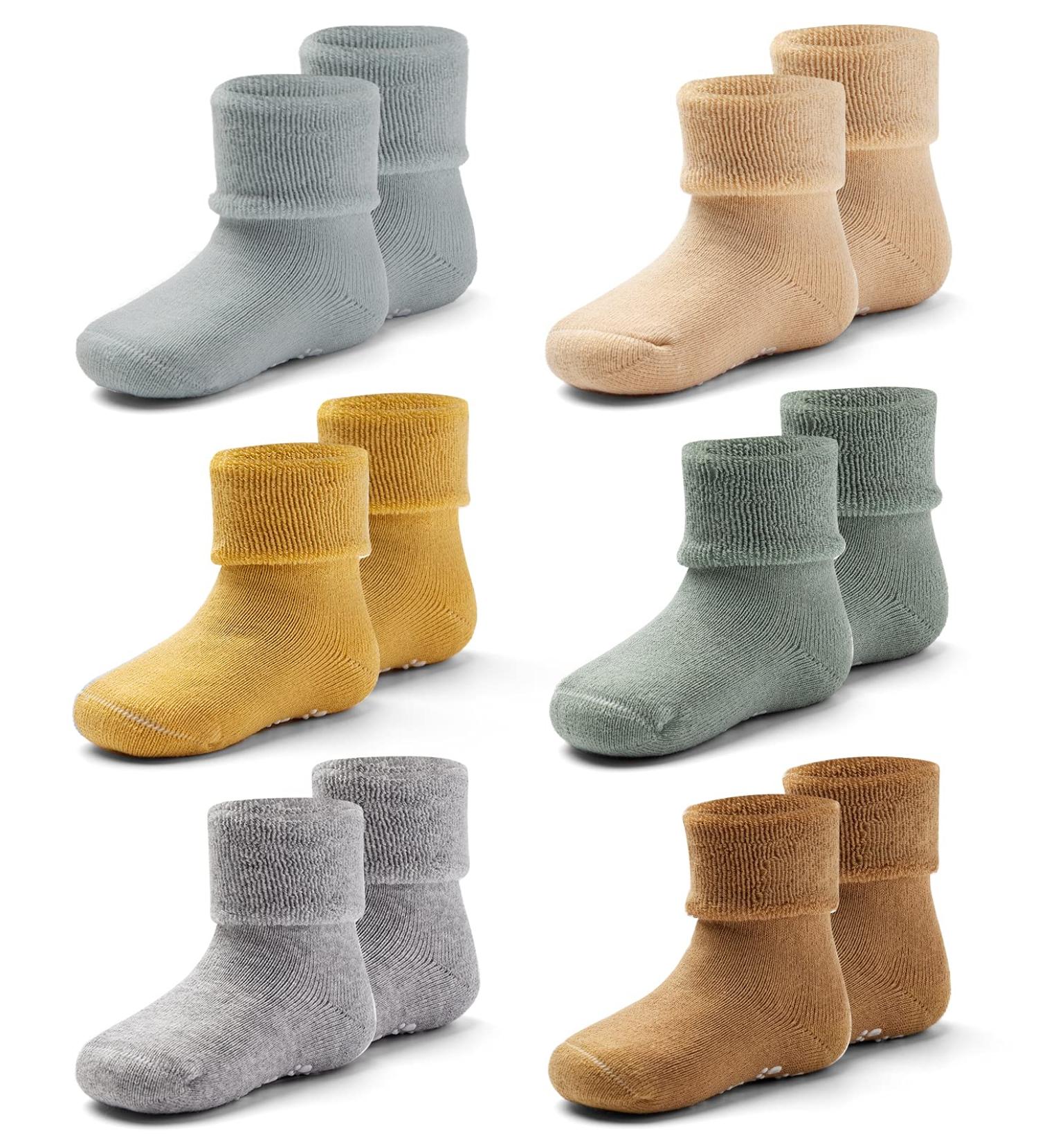 Moon Tree Baby Non Slip Winter Socks 6 Pairs 12-24 Months | Boys Girls Warm Thick Towelling Socks with Grips | Mix 5153B - Buy Online on GoSupps.com