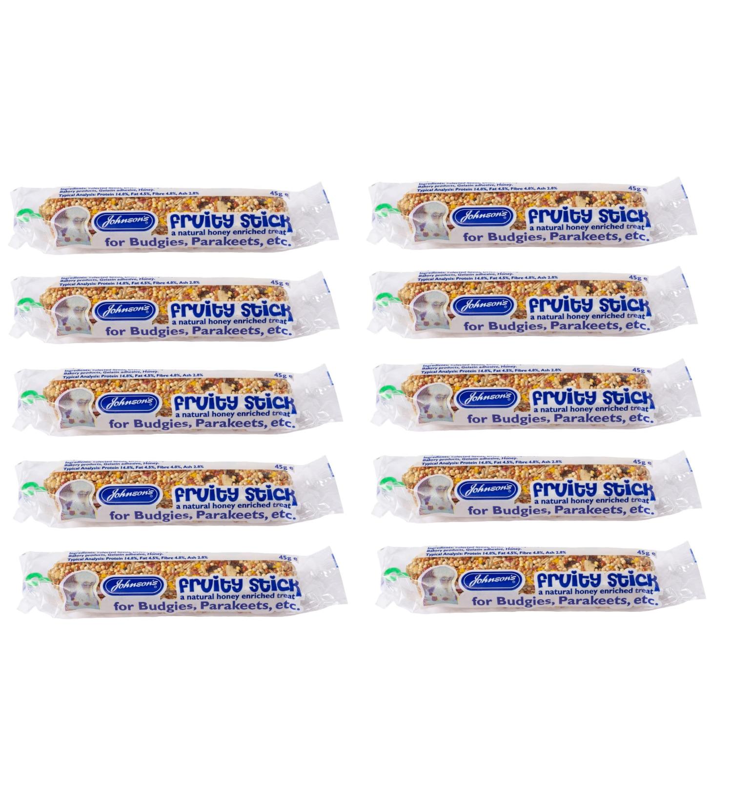 10 PACK JOHNSONS SUPER FRUITY STICK HONEY ENRICHED SMALL BIRD BUDGIE TREAT STICKS 45G