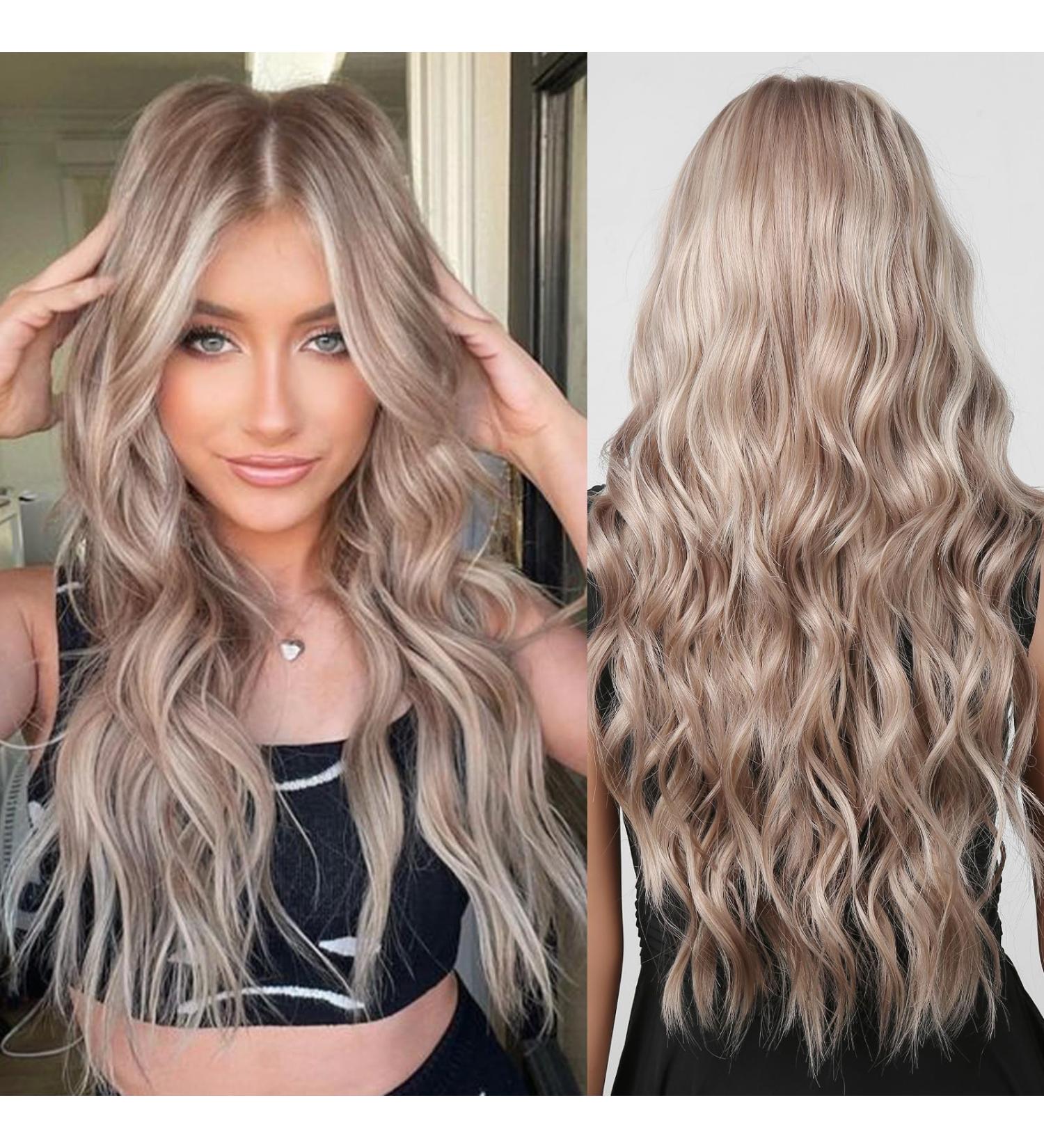 WOKESTAR Long Ombre Ash Blonde Synthetic Hair Wig with Curtain Fringe for Women - Buy Online on GoSupps.com