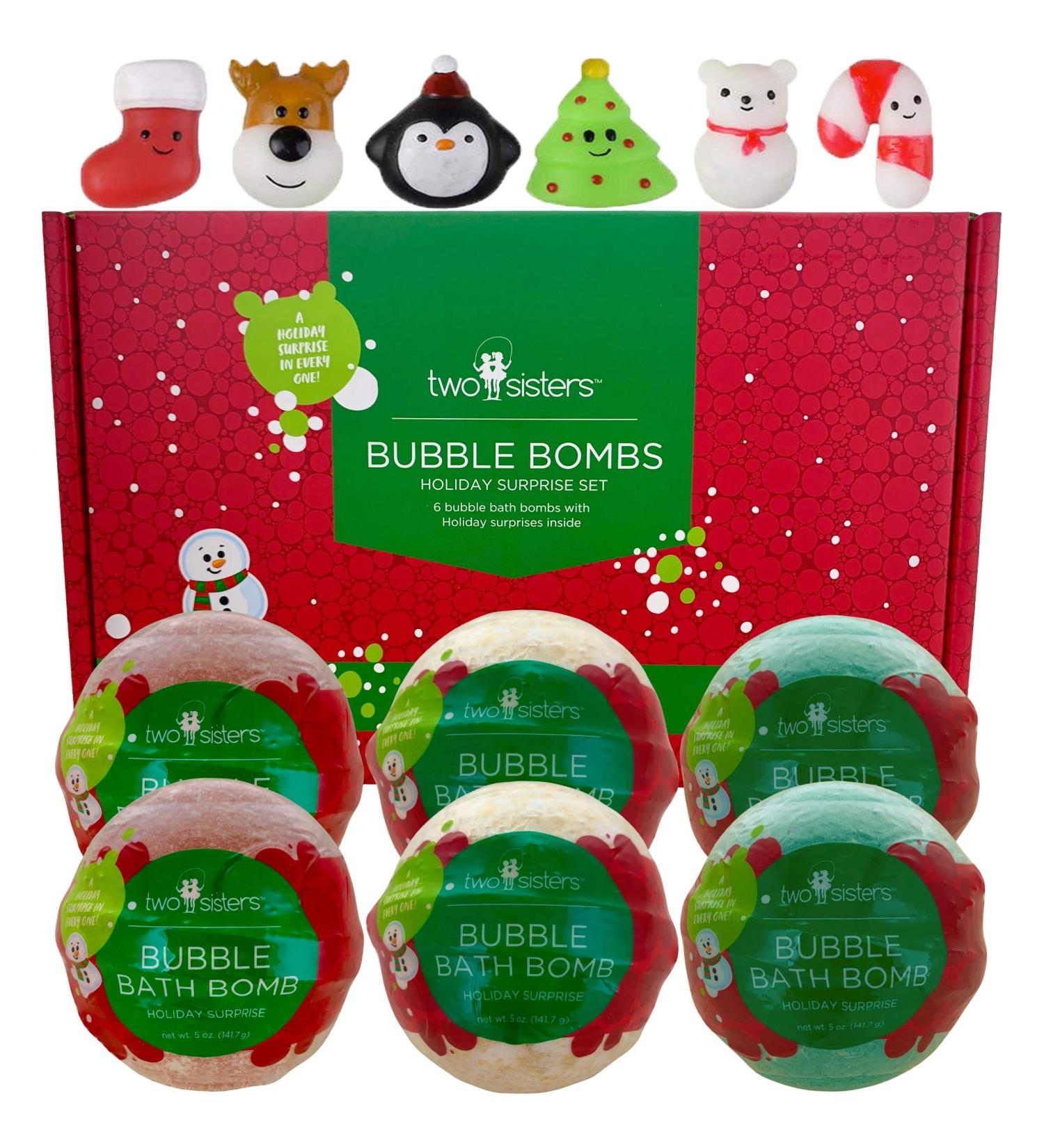 Christmas Bubble Bath Bombs for Kids - 6 Large Natural Fizzies with Surprise Toys | Moisturizing & Colorful Fun by Two Sisters - Buy Online on GoSupps.com