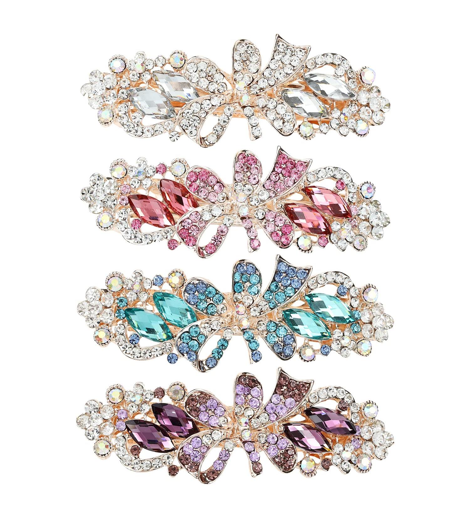 Sparkly Jeweled Gems Luxury Hair Clips - 4 Pack Korean Rhinestone Barrettes for Women and Girls - Buy Online on GoSupps.com