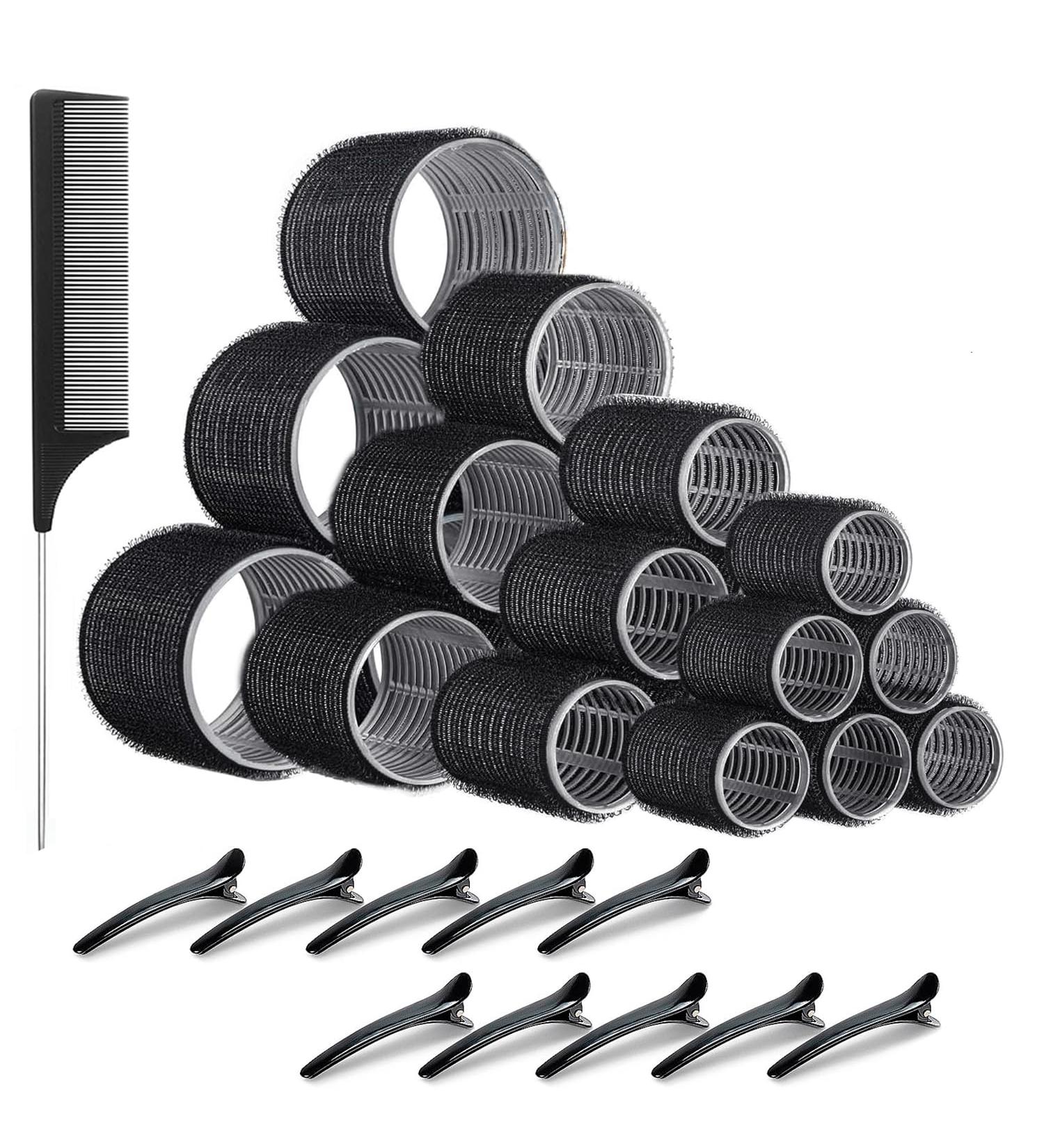 Mabufun Jumbo Hair Rollers Set Hair Rollers Self Grip Curlers For Long Hair No Heat Curlers Heatless Hair Rollers With Clips & Comb 24 Packs (Black 24Pcs) - Buy Online on GoSupps.com