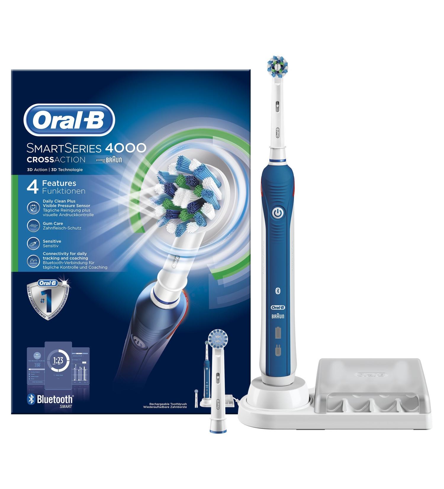 Buy Oral-B SmartSeries 4000 Electric Toothbrush - Timer & 2 Cross Action Brush Heads - Daily Cleaning & Gum Protection - White/Blue - International Shipping Available - Buy Online on GoSupps.com