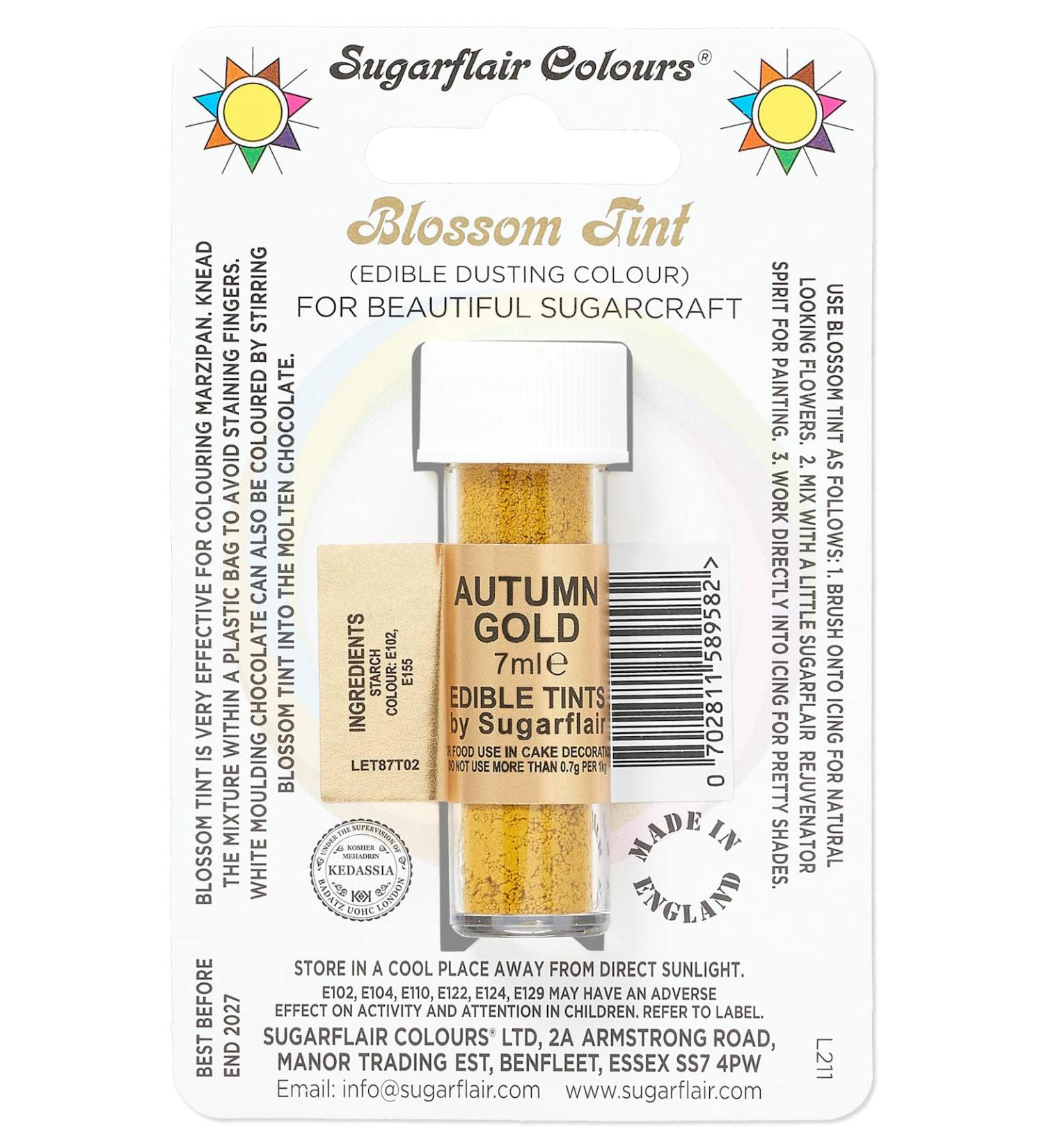 Sugarflair Blossom Tint for Food & Baking Matt Finish Brush On or Mix with Rejuvenator Spirit to Create a One of A Kind Cake 7 ml Autumn Gold 5386