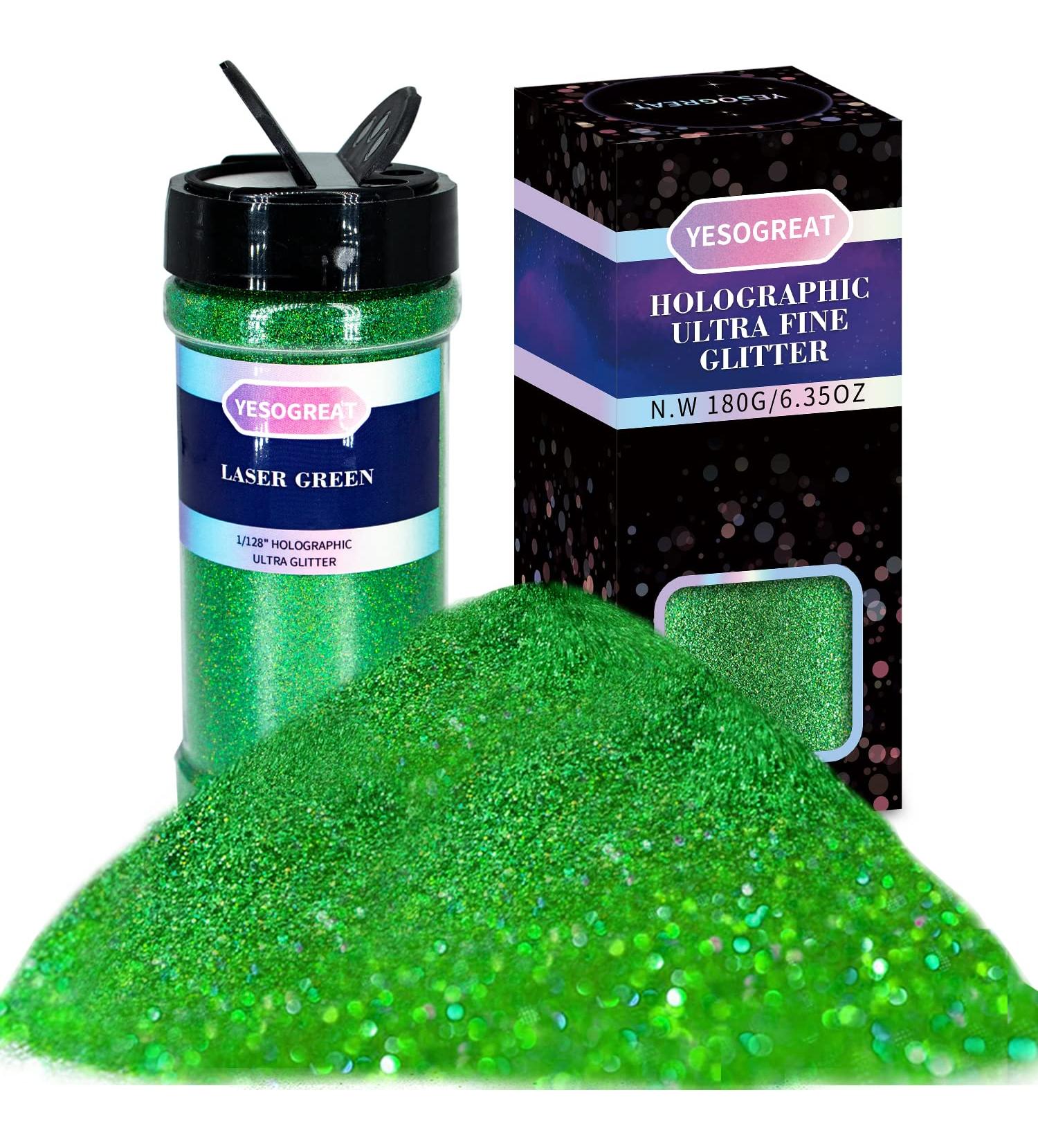 180G Holographic Ultra Fine Glitter Powder - Laser Green | For Slime, Resin Arts, Tumbler, Jewelry, Nail Art - Iridescent Metallic Glitter 1/128 0.2mm - Buy Online on GoSupps.com