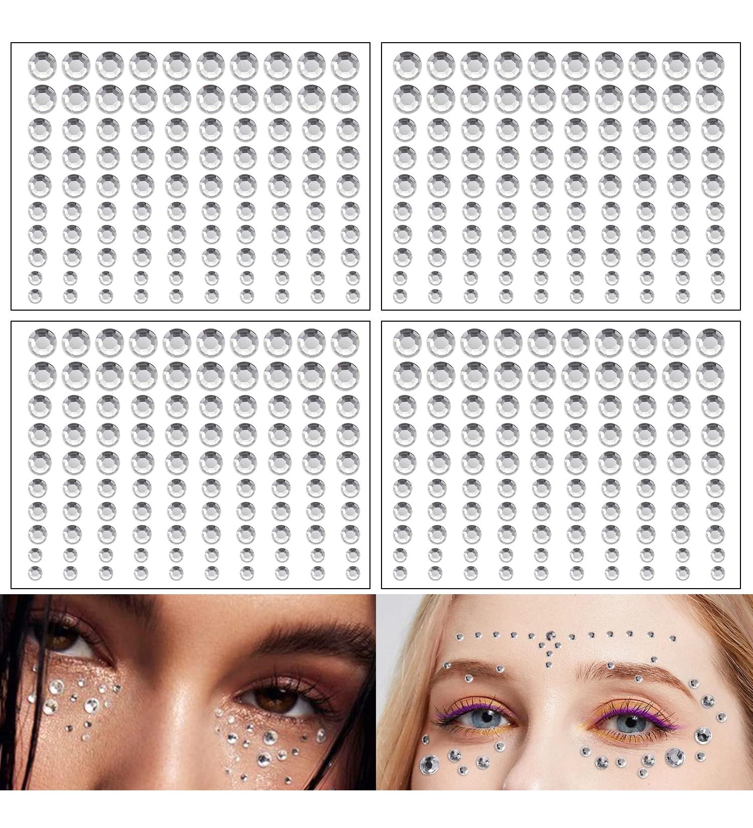 400 Pcs Self-Adhesive Crystal Face Jewels - White Rhinestone Stickers for Women, Festival Accessory, Nail Art, and DIY Crafts - Buy Online on GoSupps.com