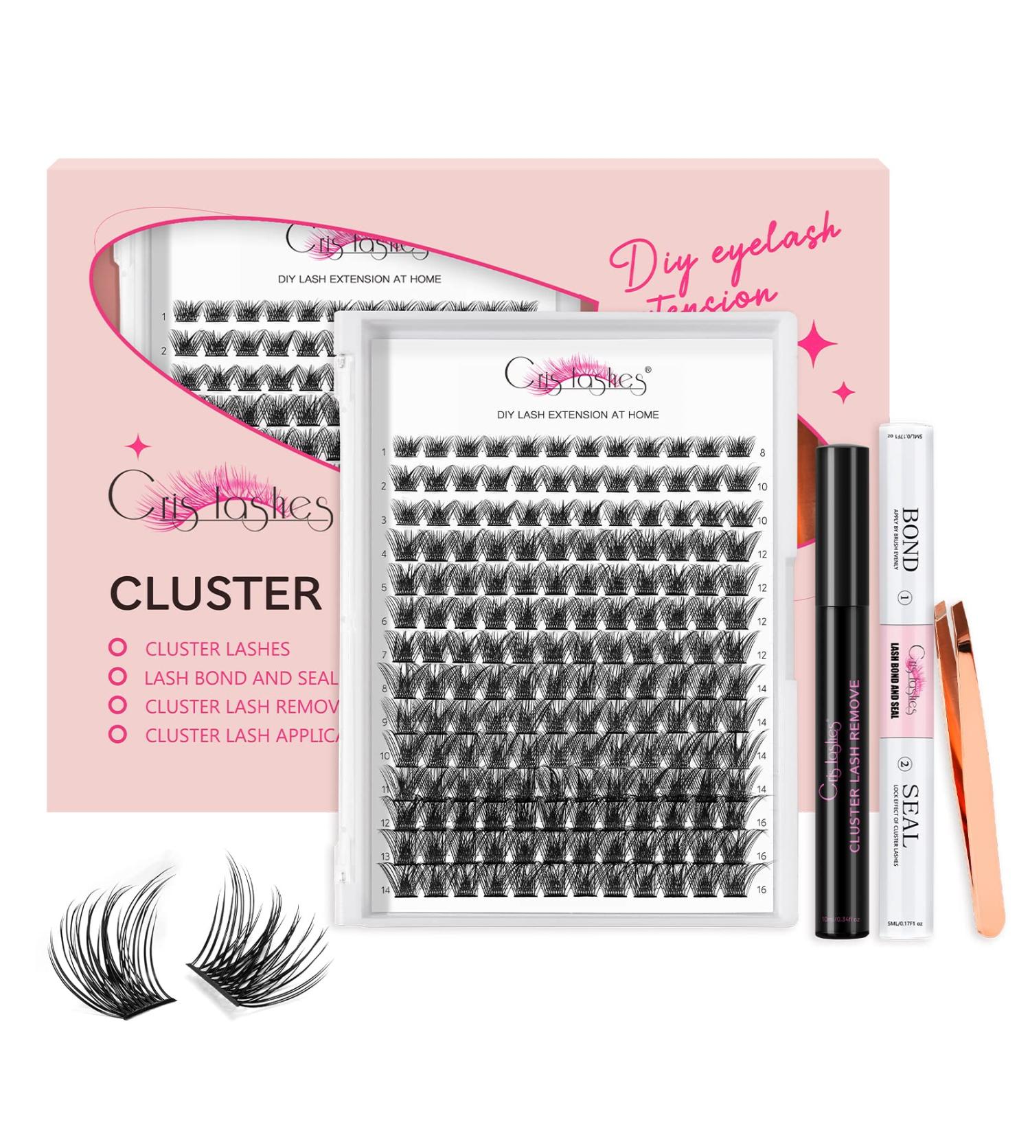 Crislashes DIY Lash Extension Kit with 168 PCS Cluster Lashes - Super Strong Bond, Applicator, and Reusable - Home Use - KIT 03 - Buy Online on GoSupps.com