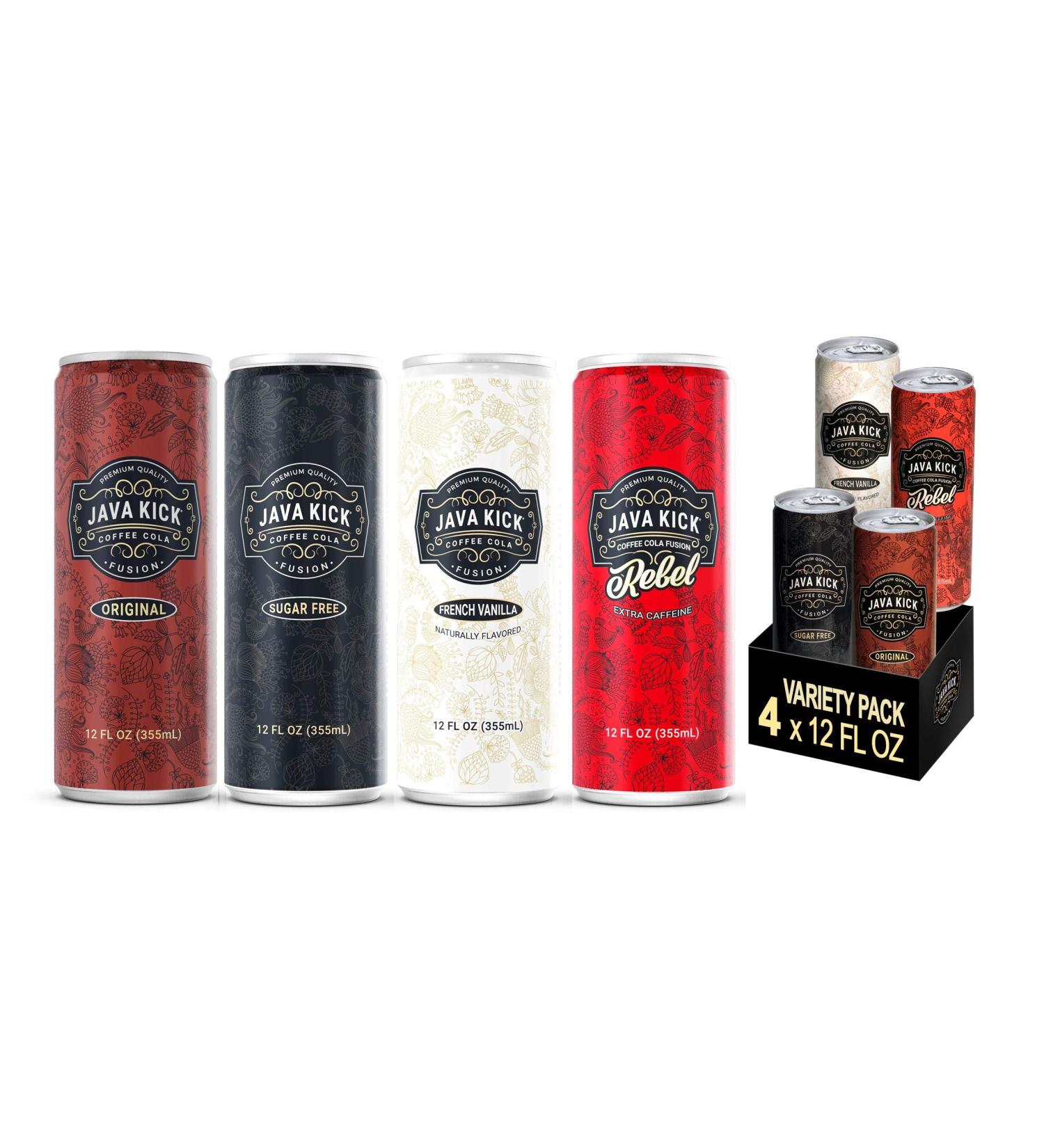 Java Kick Coffee Cola Fusion Variety Pack - 4 Flavors, 12 Fl Oz Each - Made in USA - Buy Online on GoSupps.com