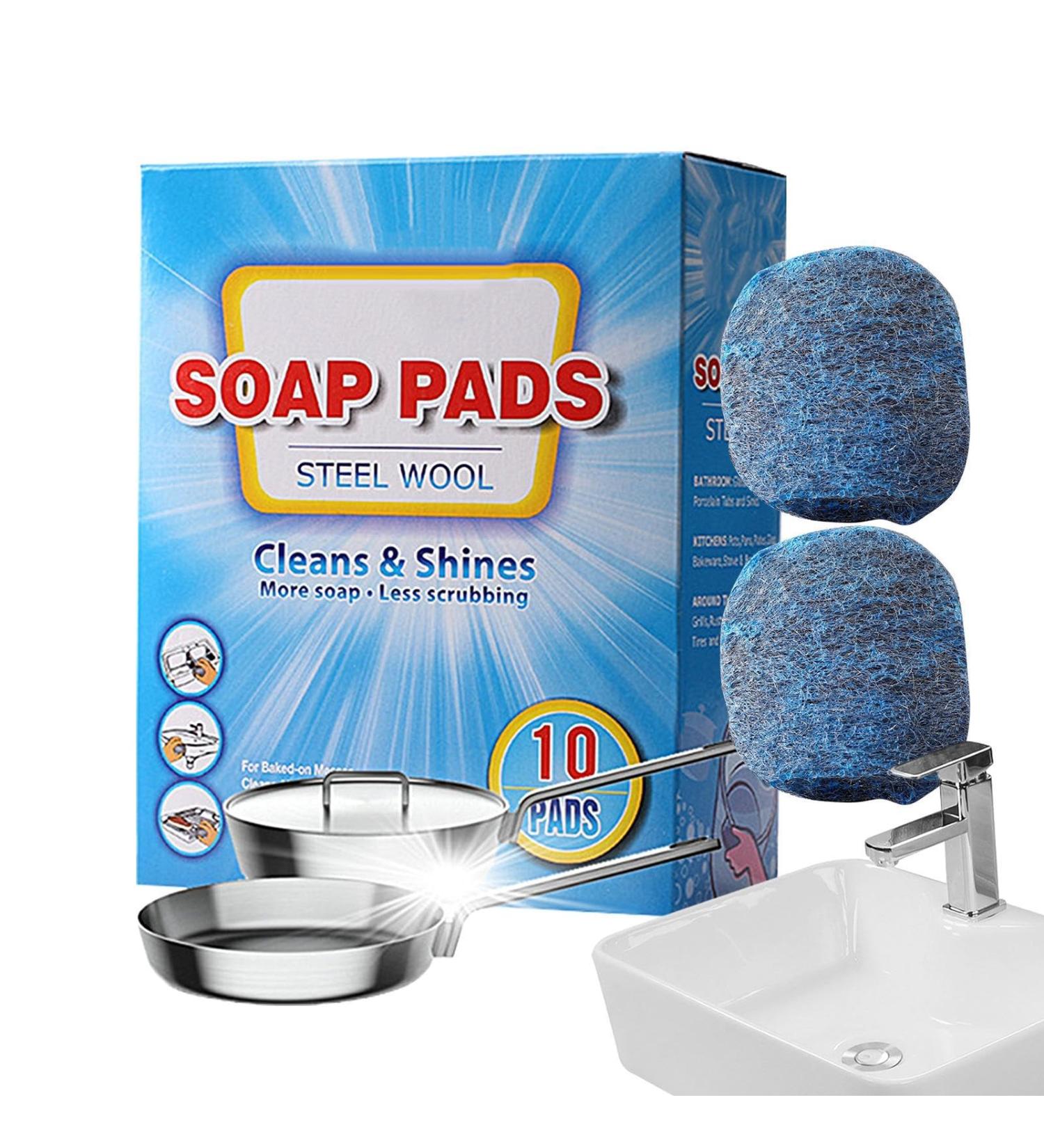 Shakven Steel Wool Soap Scrubbing Pads - Kitchen Pre-Soaped Scrubber Pad Grease Cleaning Brush Steel Wool Soap Pads Brush for Dishes Pots Pans - Buy Online on GoSupps.com