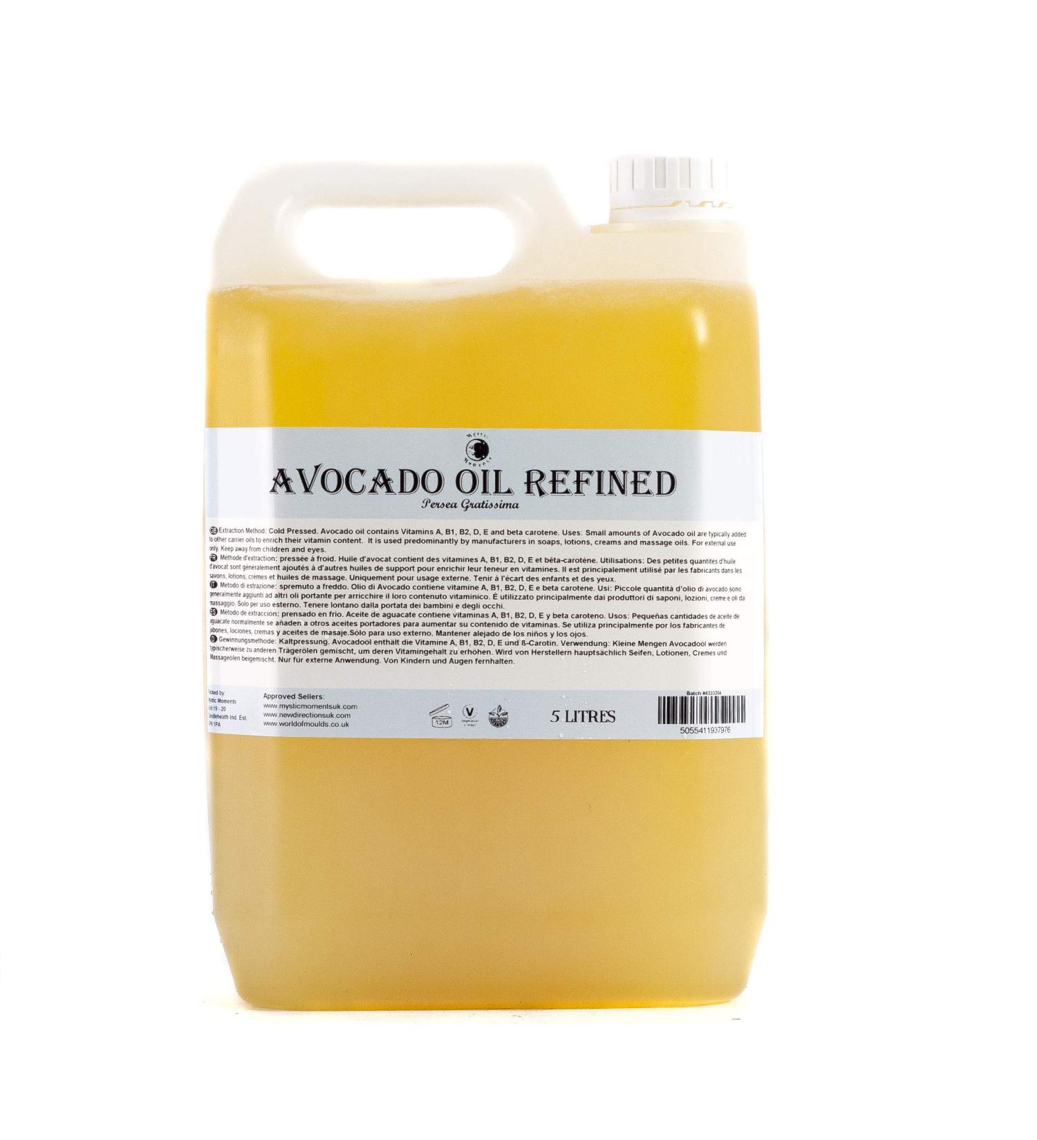 Mystic Moments Avocado Refined Carrier Oil - 5 Liters | 100% Pure & Natural | International Shipping Availability - Buy Online on GoSupps.com