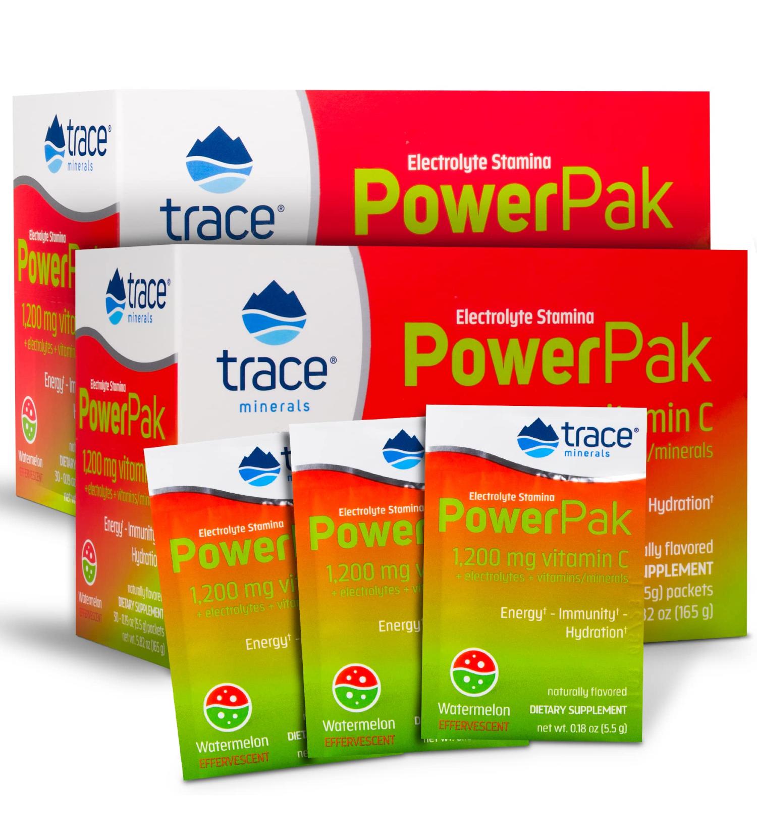 Trace Minerals Power Pak Watermelon - Electrolyte Powder with Vitamin C & Zinc for Hydration, Immune Support, and Energy - 30 Packets - Buy Online on GoSupps.com
