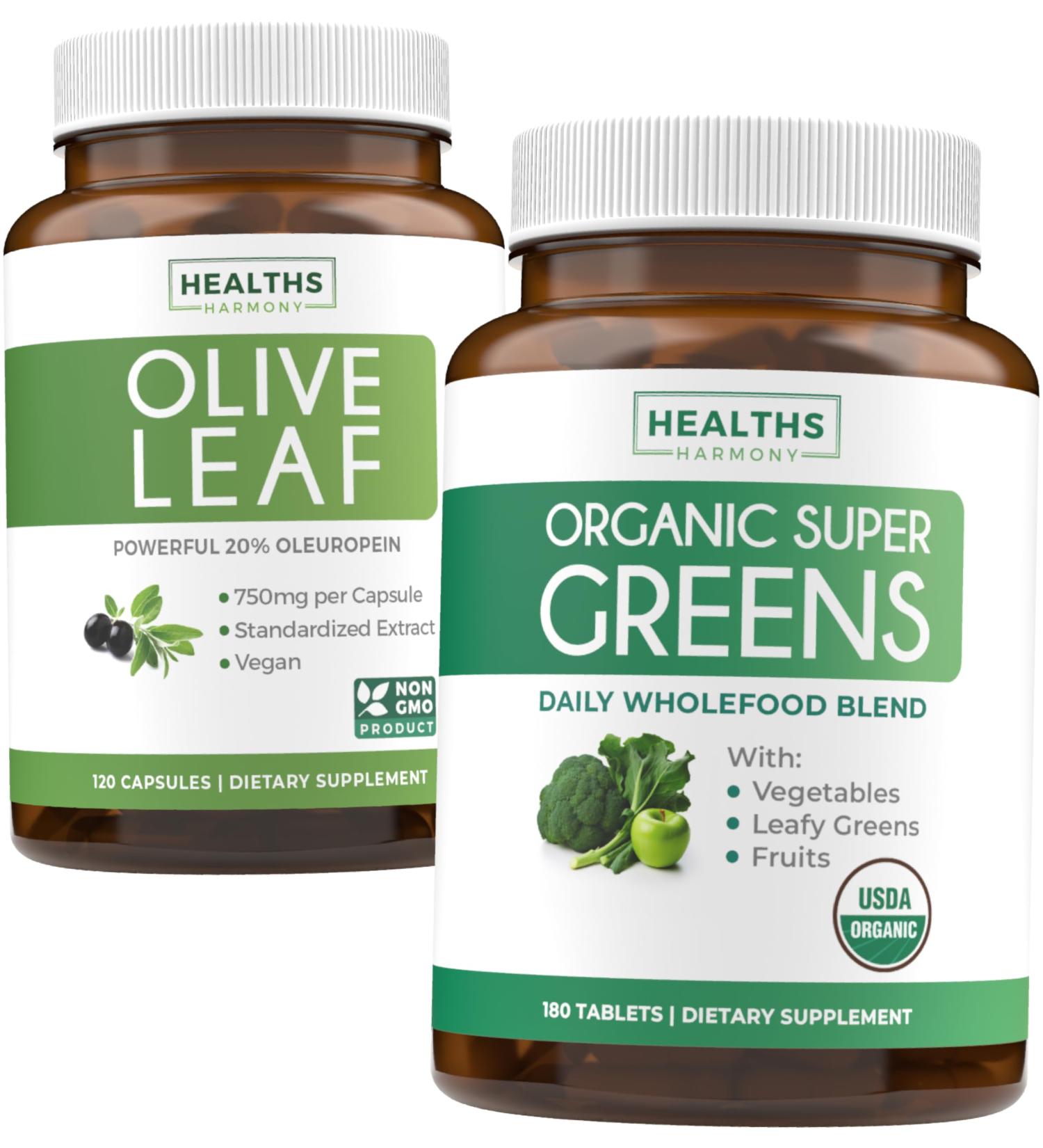 Olive Leaf Extract & Organic Super Greens (4-Month Supply) Pure Plant Power Bundle of Olive Leaf Extract (120 Capsules) Super Strength & Organic Super Greens (180 Tabets) Organic Superfood - Buy Online on GoSupps.com