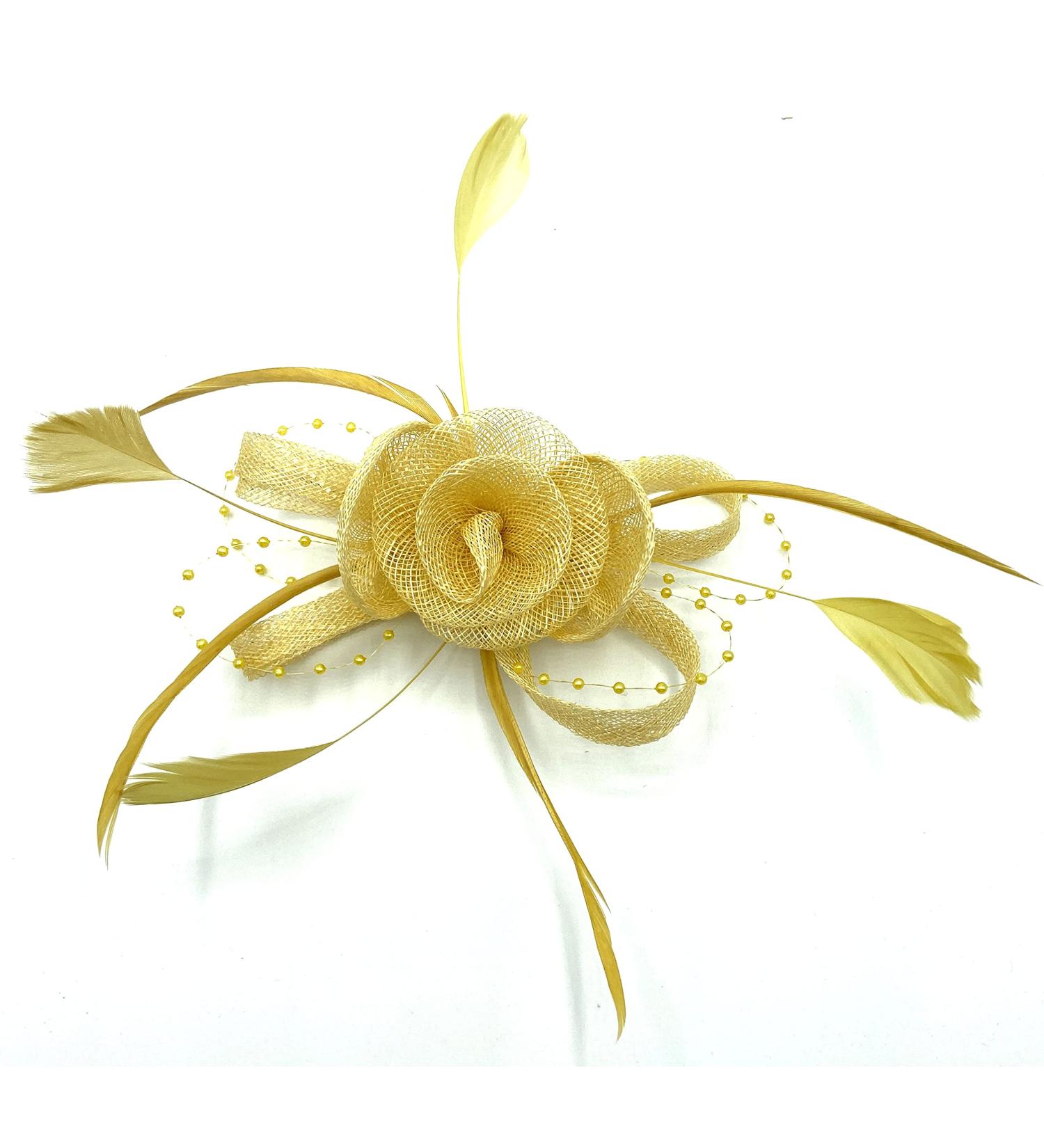 Ladies Yellow Feather Beaded Fascinator Hair Clip for Weddings, Races & Royal Ascot - Buy Online on GoSupps.com