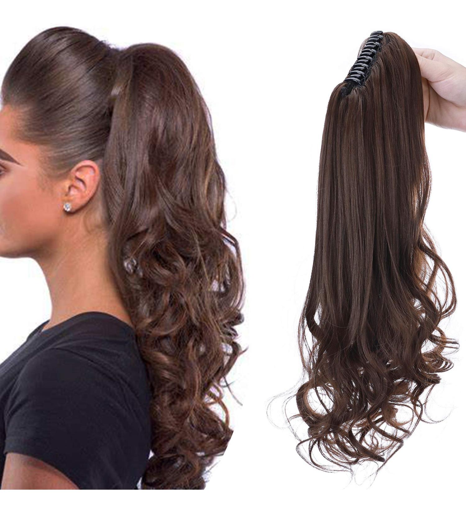 Ponytail Extension with Clip - 18 Heat Resistant Medium Brown Braid - Real Hair Look Smooth & Corrugated Styles - International Shipping Available - Buy Online on GoSupps.com