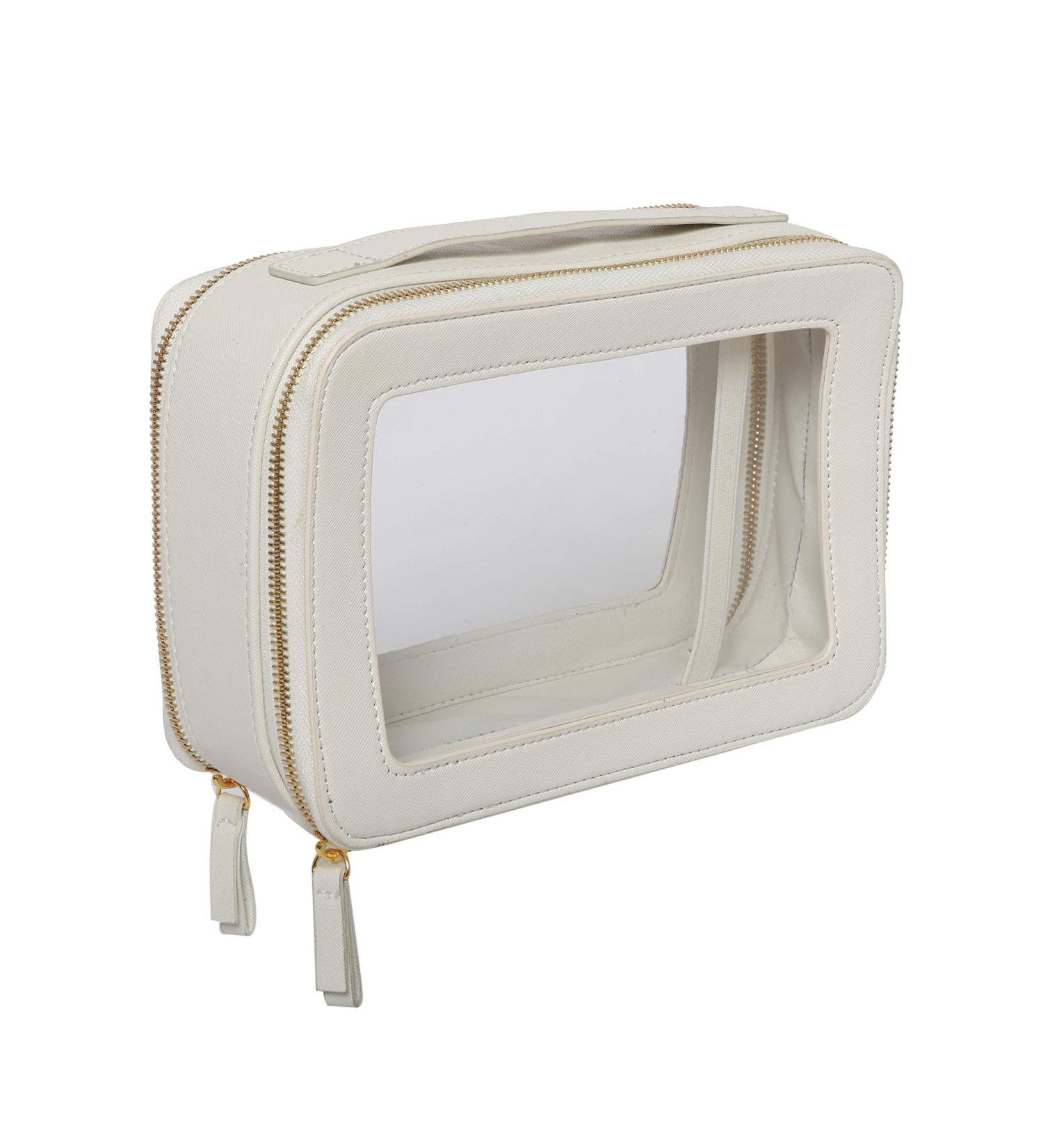 Zoox Clear Cosmetic Bag | Luxurious Jumbo 2-Layer Travel Bag with Viewing Window - Ivory Color - Buy Online on GoSupps.com