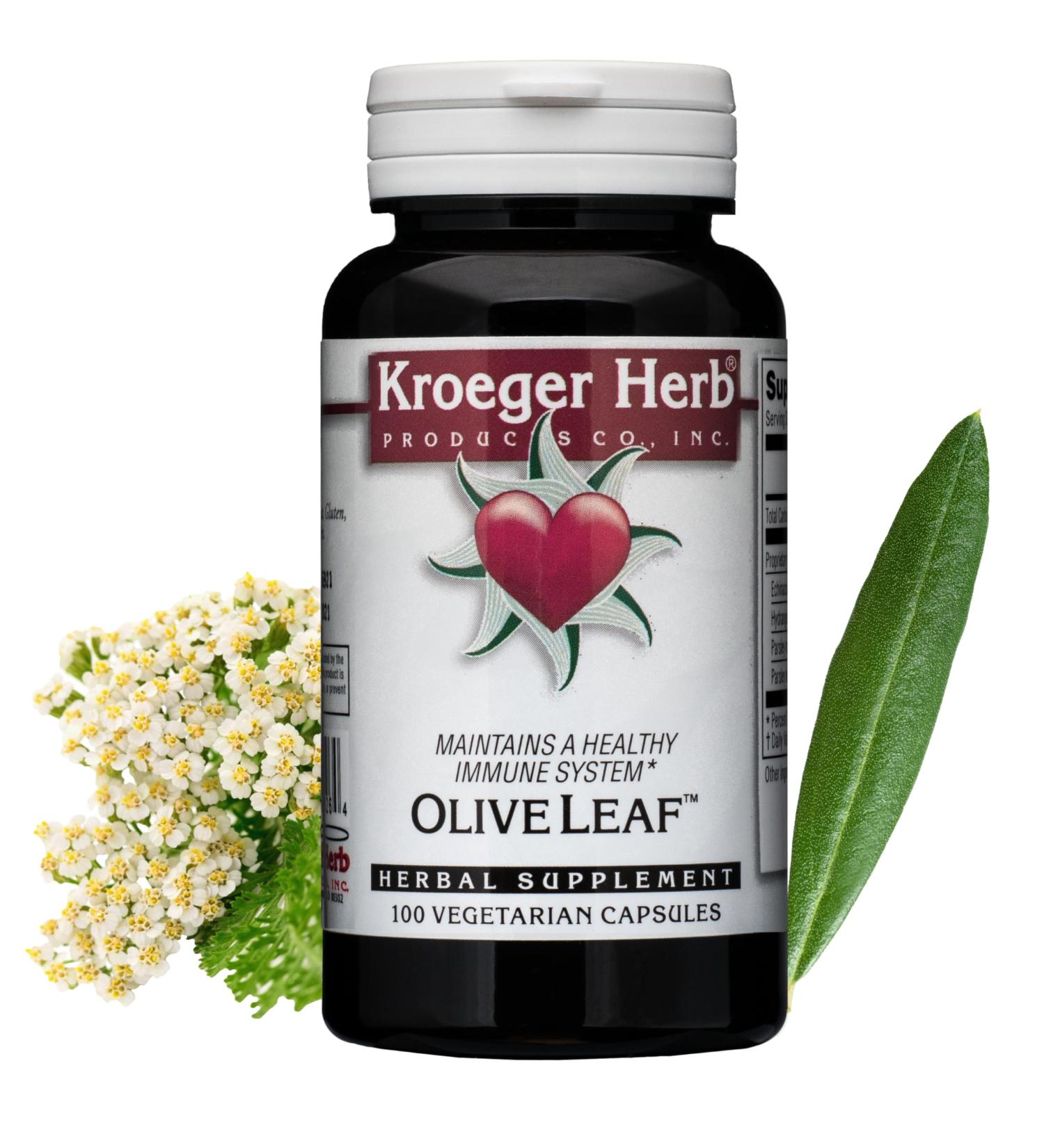 Kroeger Herb Products Olive Leaf Extract Capsules for Immune System Olive Leaf & Yarrow Supplement Vegetarian Non-GMO Gluten Free No Preservatives - 100 Capsules Made in USA - Buy Online on GoSupps.com