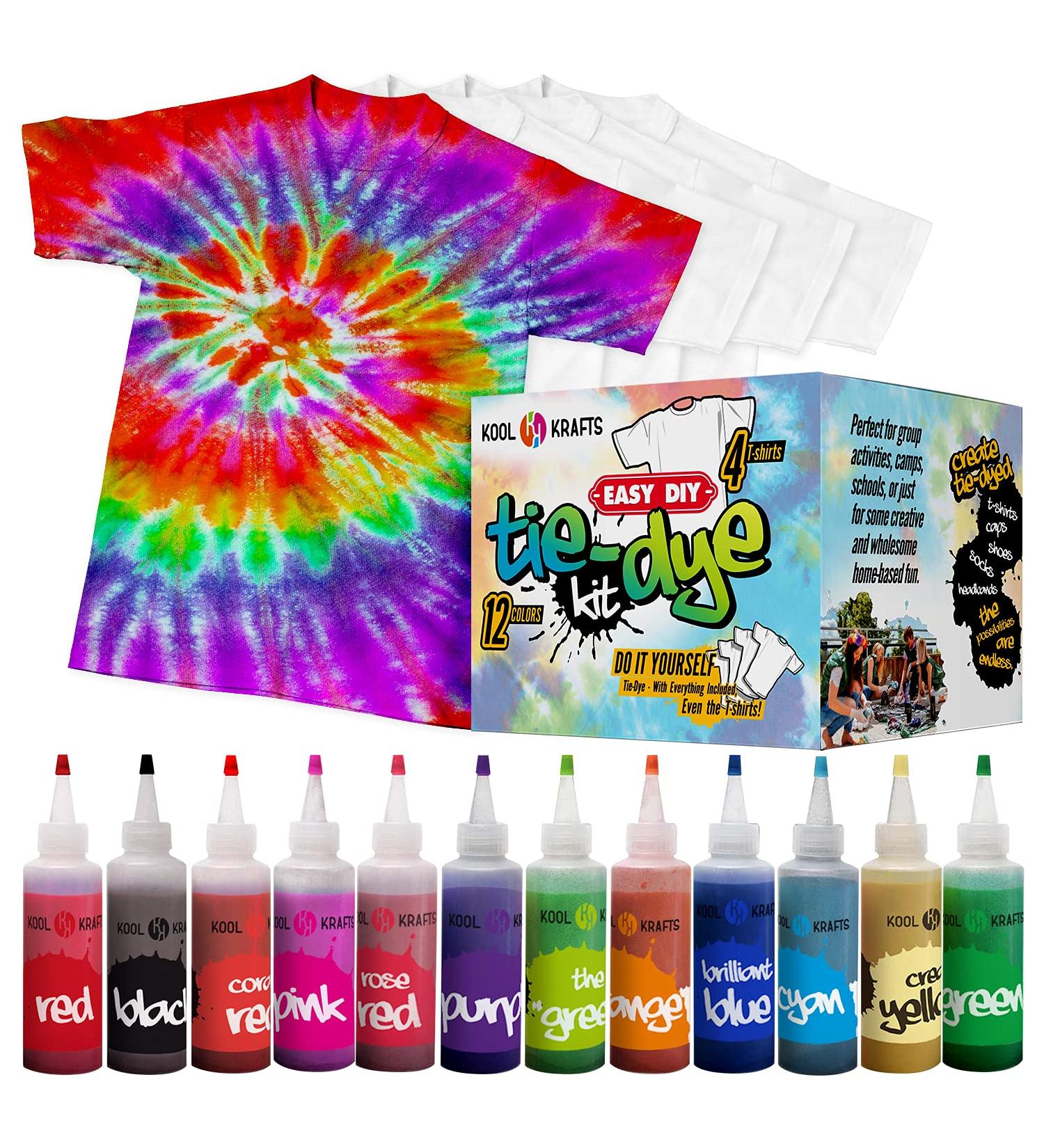 Tie Dye Kit with 12 Large Colors for Kids and Adults - Includes 4 T-Shirts - Perfect for Parties and Large Groups - Buy Online on GoSupps.com