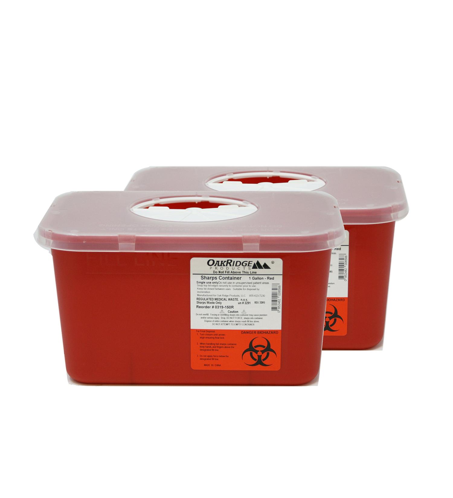 Oakridge Sharps Container 1 Gallon (2 Pack) with Rotating Lid - Easy-to-Use Design - Buy Online on GoSupps.com