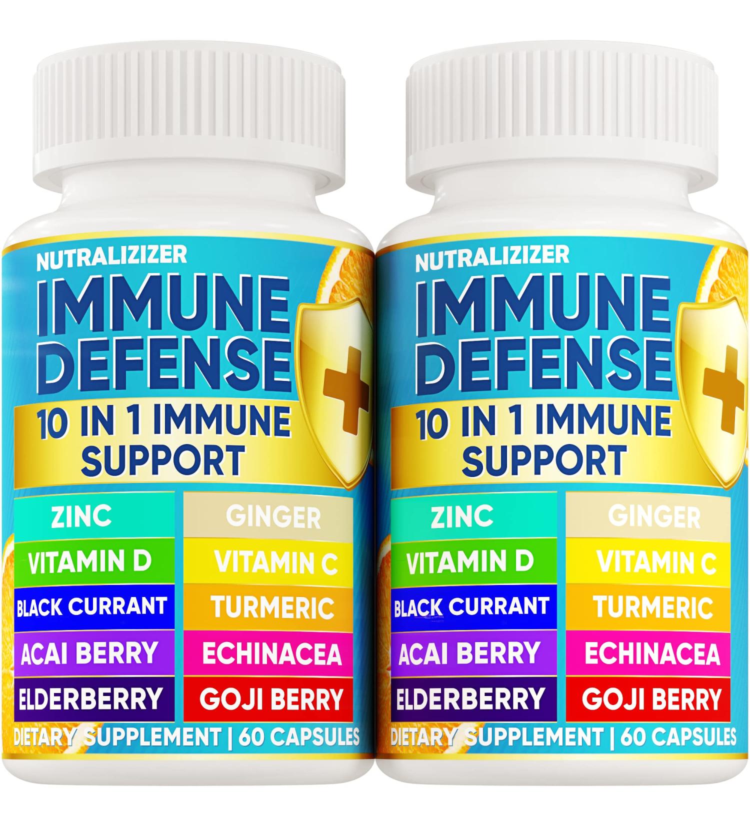10-in-1 Immune Defense Vitamins with D3, Vitamin C, Zinc - 120 Capsules - Immune Support Supplement for Overall Health - with Echinacea and Elderberry - Buy Online on GoSupps.com