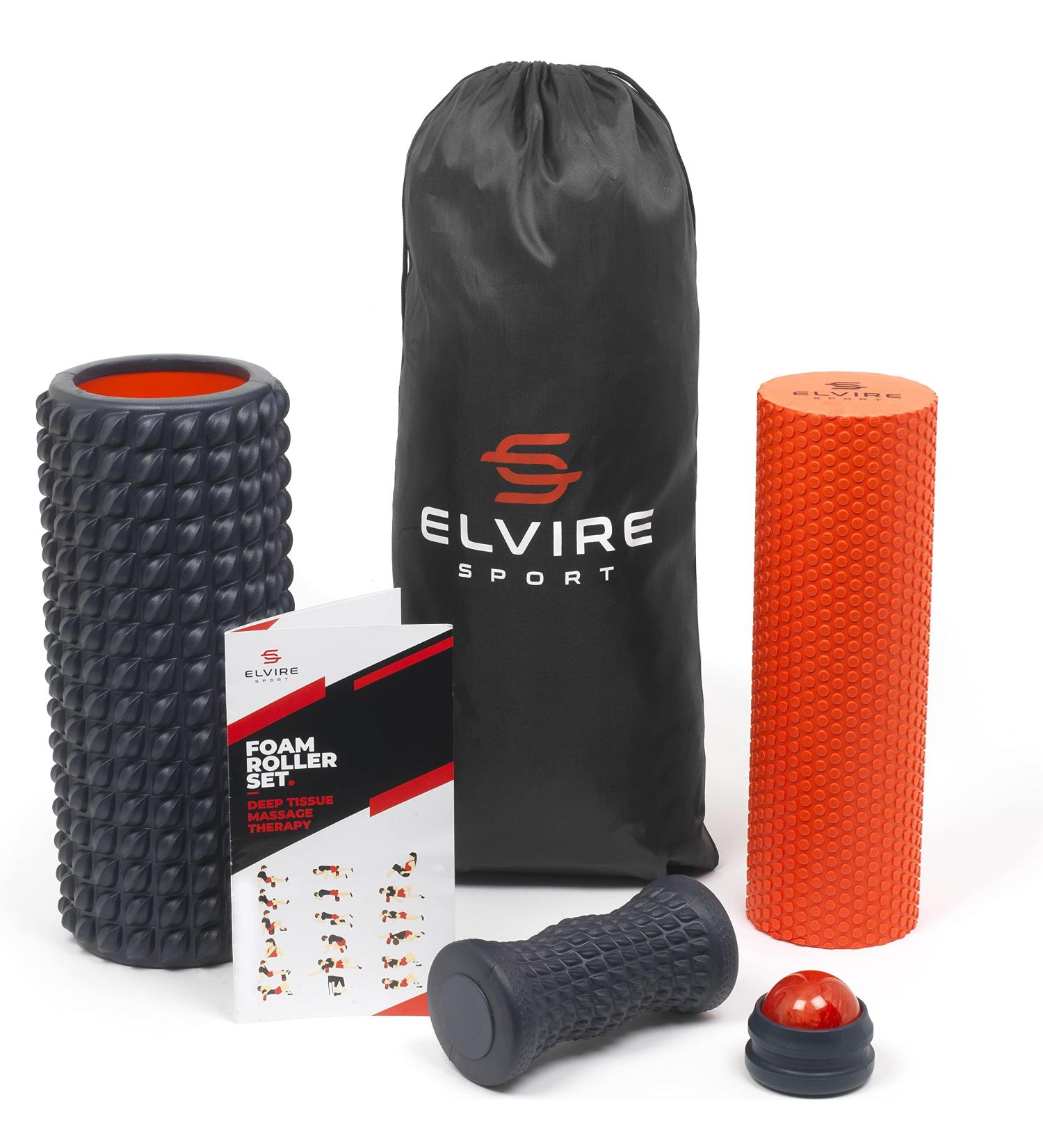 ELVIRE SPORT Foam Roller Set for Physical Therapy & Deep Tissue Massage - Back Roller x2, Massage Roller, Ball & Foot Roller - Ideal for Back, Neck, Feet & Legs - Buy Online on GoSupps.com