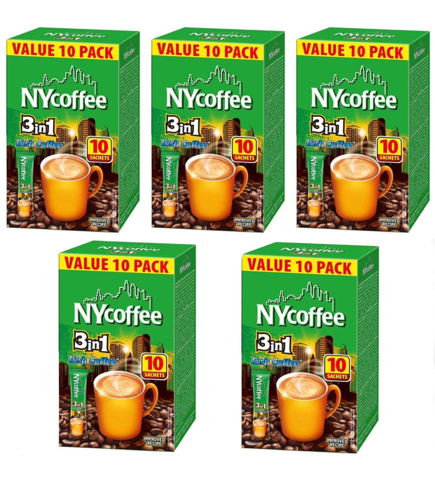 NY Coffee 3 in 1 Irish Coffee (50 Sachet in Total) 10 Sachets x 5 Pack Boxes Work Office Home Caravan Boat - Buy Online on GoSupps.com