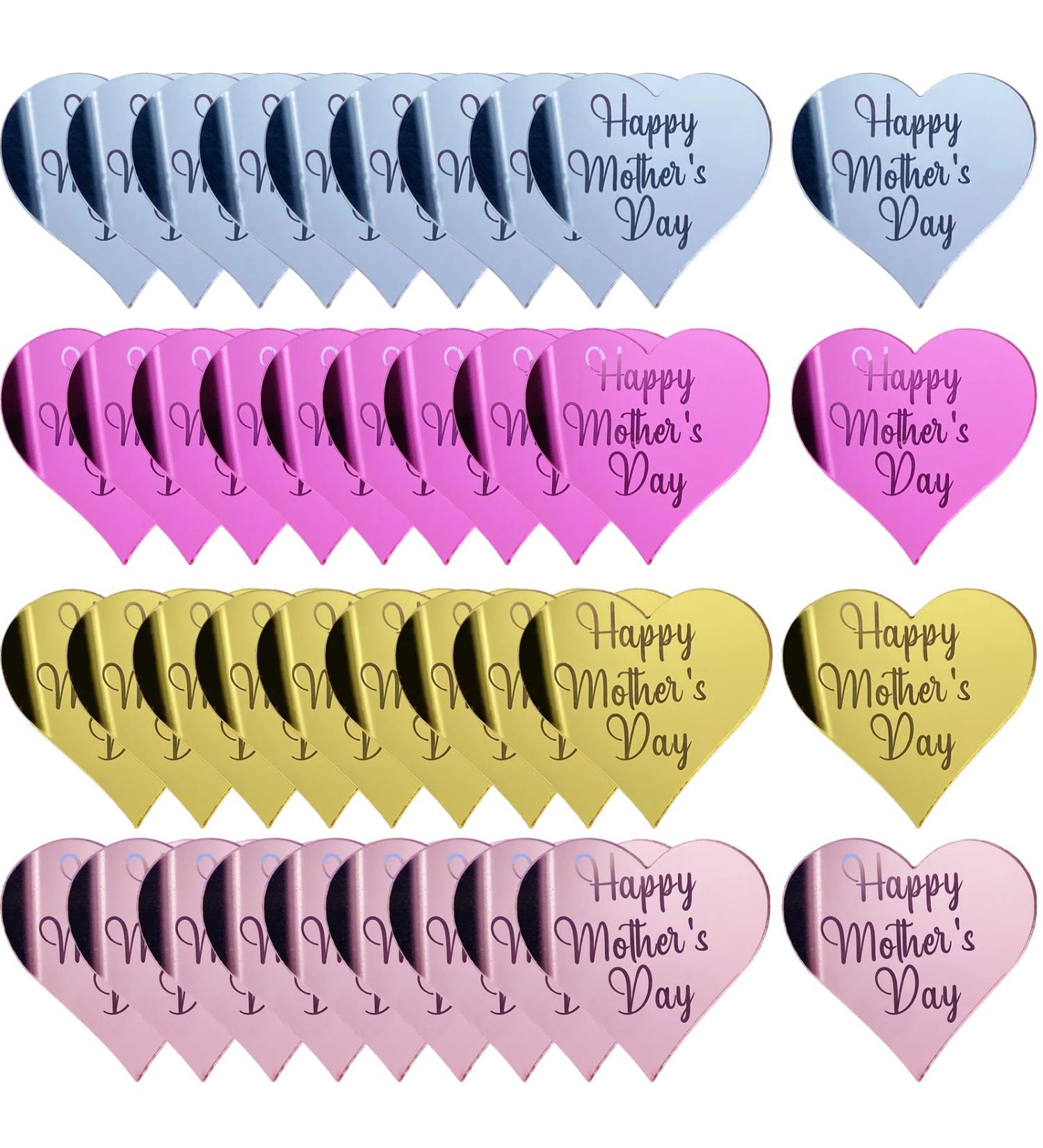 Mothers Day Cupcake Toppers 40Pcs Happy Mothers Day Cake Topper Acrylic Cake Disc Heart Shape Mirror Cake Toppers Gold Siver Toppers For Mothers Day Decorations (Heart) - Buy Online on GoSupps.com