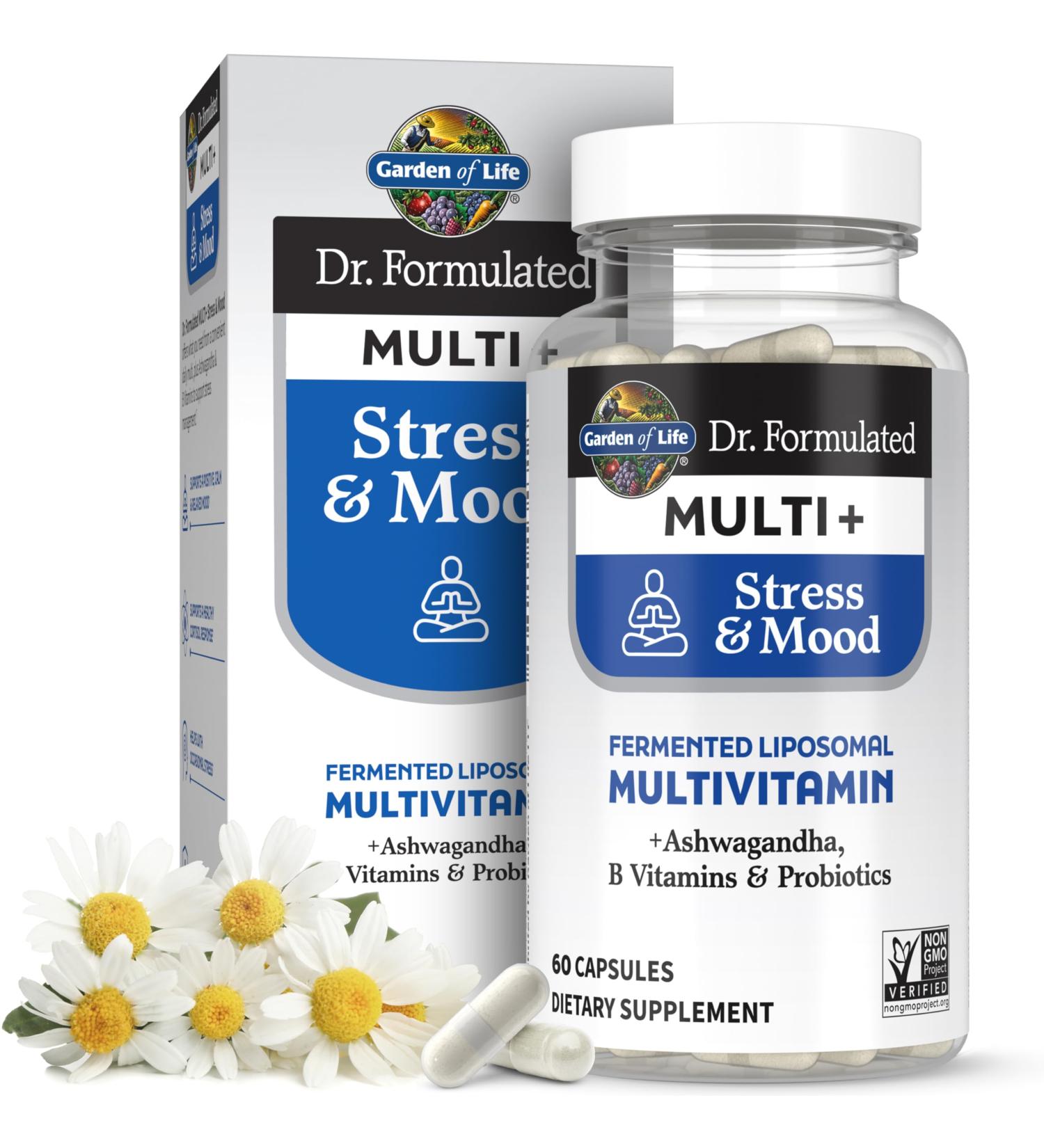Garden of Life Dr. Formulated Multi+ Stress & Mood Fermented Liposomal Multivitamin + Ashwagandha B Vitamins & Probiotics - 60 Capsules Whole Food Vitamin & Mineral Supplement - Buy Online on GoSupps.com