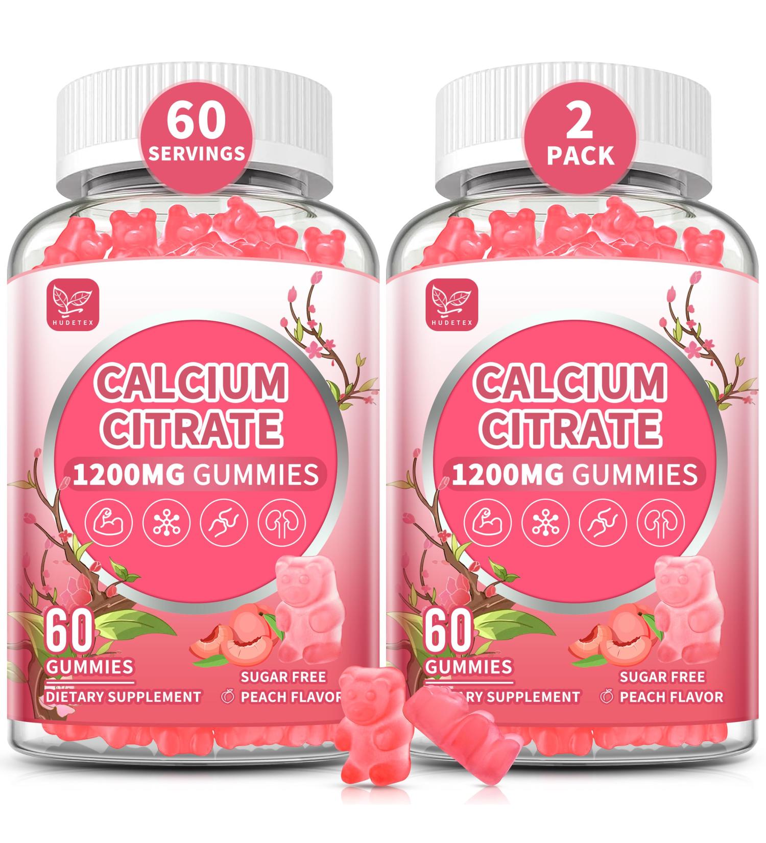 (2 Pack) Pure Calcium Citrate Gummies 1200 mg for Women & Men Calcium Citrate Supplements High Absorption for Bone Muscle Healthy - Easy to Digest Sugar Free Vegan Peach Flavor 60 Day Supply 60 Count (Pack of 2) - Buy Online on GoSupps.com