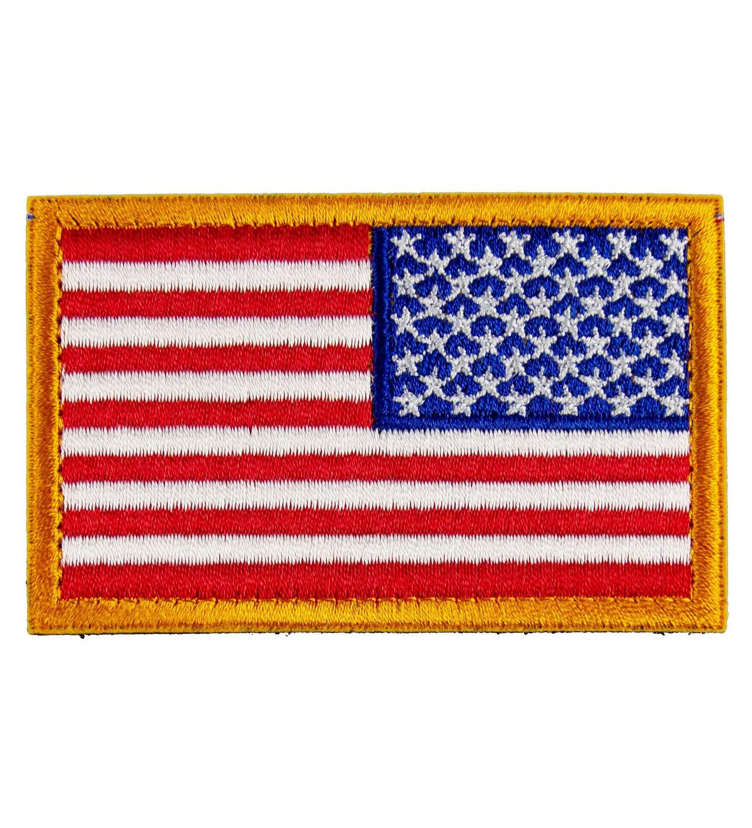 Tactical Patches of USA US American Flag Reverse  with Hook and Loop for Backpacks Caps Hats Jackets Pants  Military Army Uniform Emblems  Size 3x2 Inches Gold Border  Reverse - Buy Online on GoSupps.com
