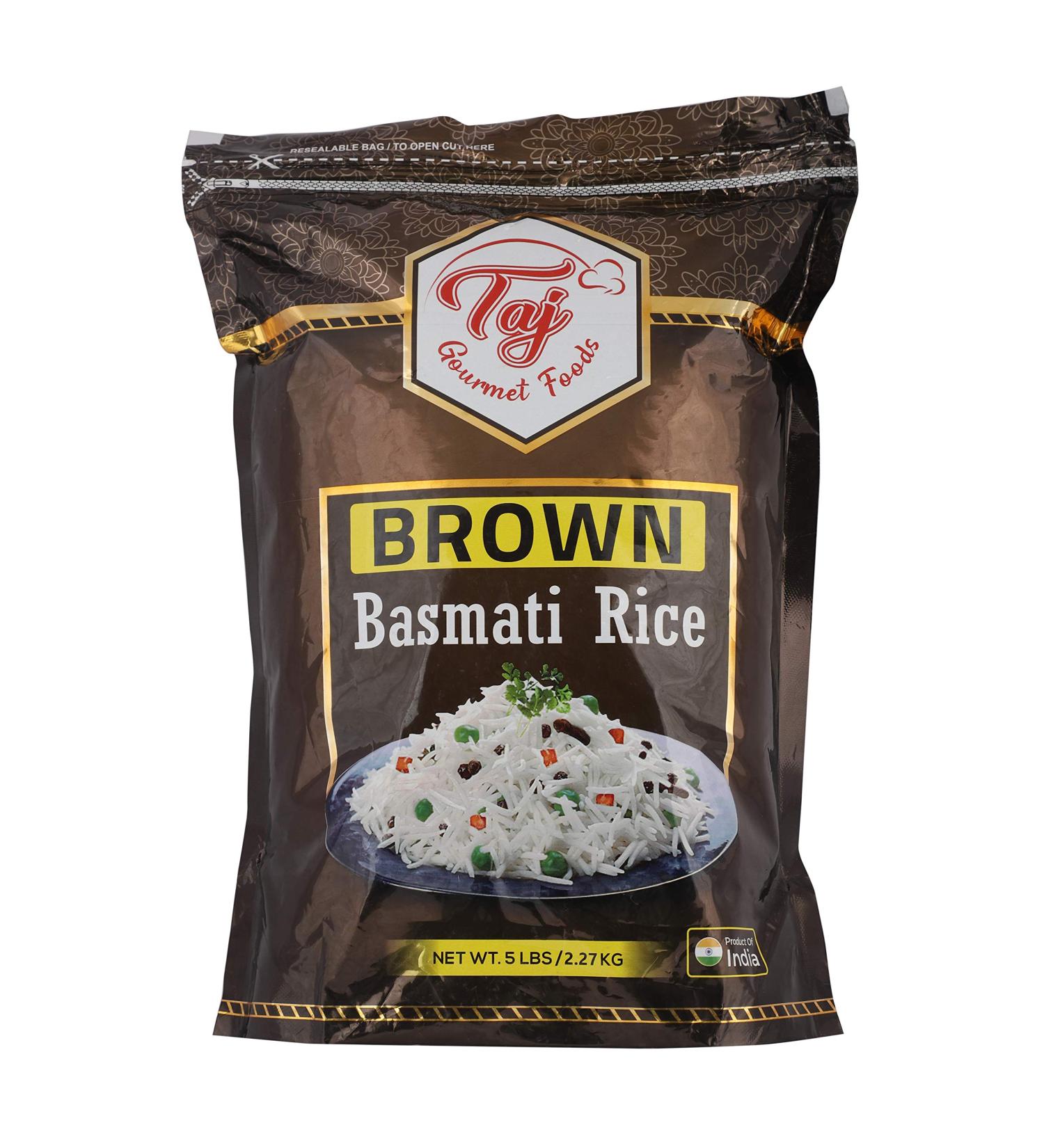 Taj Gourmet Naturally Aged Brown Basmati Rice 5 lbs - Resealable Pouch - Buy Online on GoSupps.com
