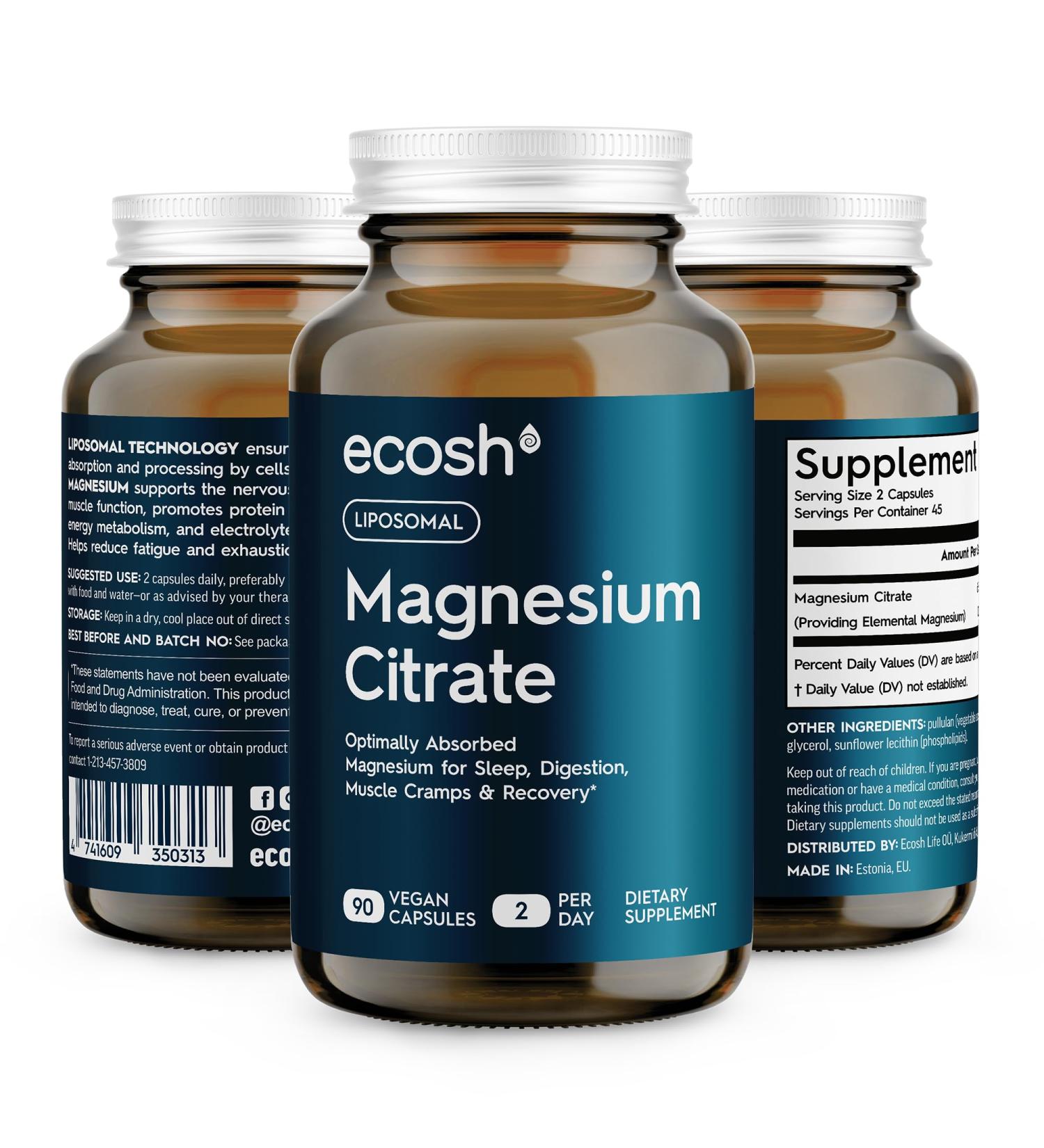 Liposomal Magnesium Citrate Capsules High Absorption Magnesium Supplement for Constipation Sleep Muscle Cramps & Recovery | High Potency Mg | Easy to Swallow Veg Capsules | Non-GMO | 90 ct 90 Count (Pack of 1) - Buy Online on GoSupps.com
