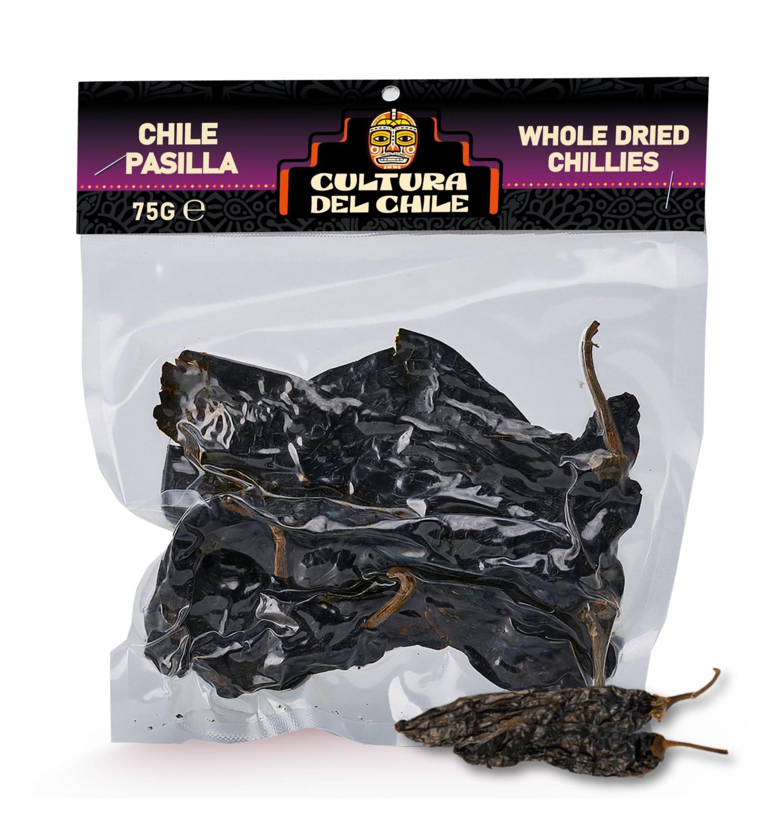 Pasilla Whole Dried Chillies 75g - All Natural Mild Heat with Earthy Fruity Flavour for Authentic Mexican Taste. Great for Chillies Tamales Moles Sauces Stews and Salsa - Buy Online on GoSupps.com