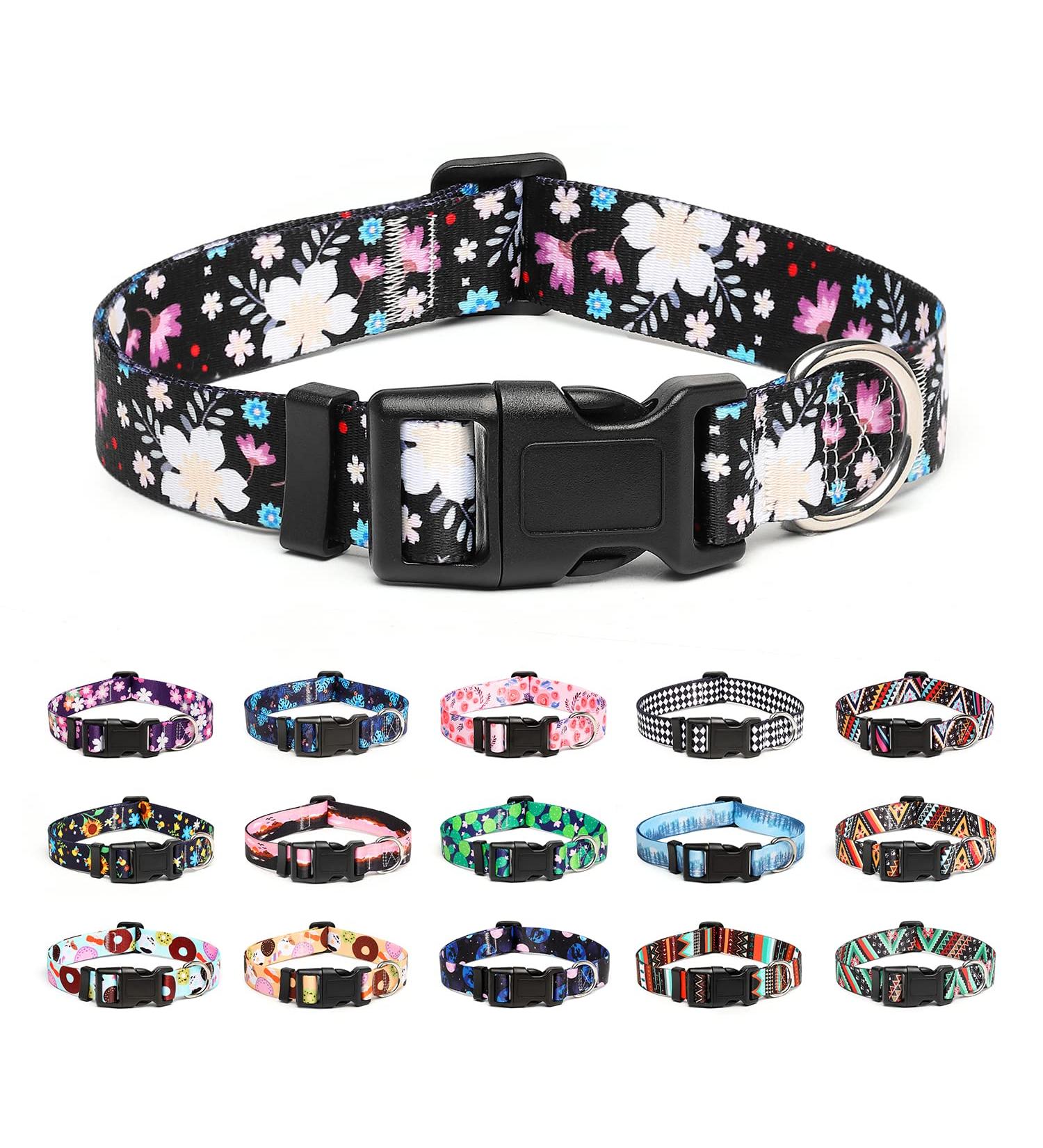 Mercano Adjustable Dog Collar - Soft Nylon Comfort & Patterned Design for Small to Medium Dogs - Flower White (M) - Buy Online on GoSupps.com
