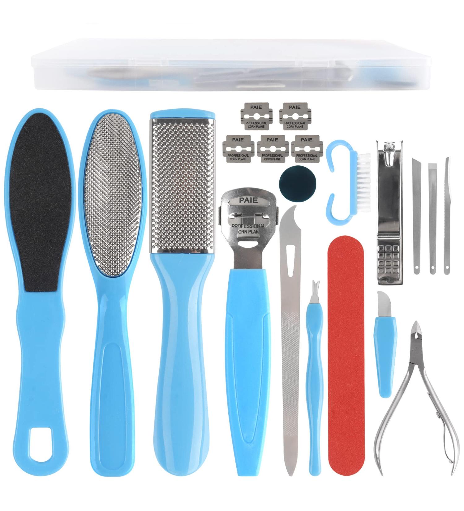 20-in-1 Stainless Steel Professional Manicure and Pedicure Kit for Foot Care - Callus Remover, Foot Files, Spa Tools for At-Home or Salon Use - Women & Men (Blue) - Buy Online on GoSupps.com