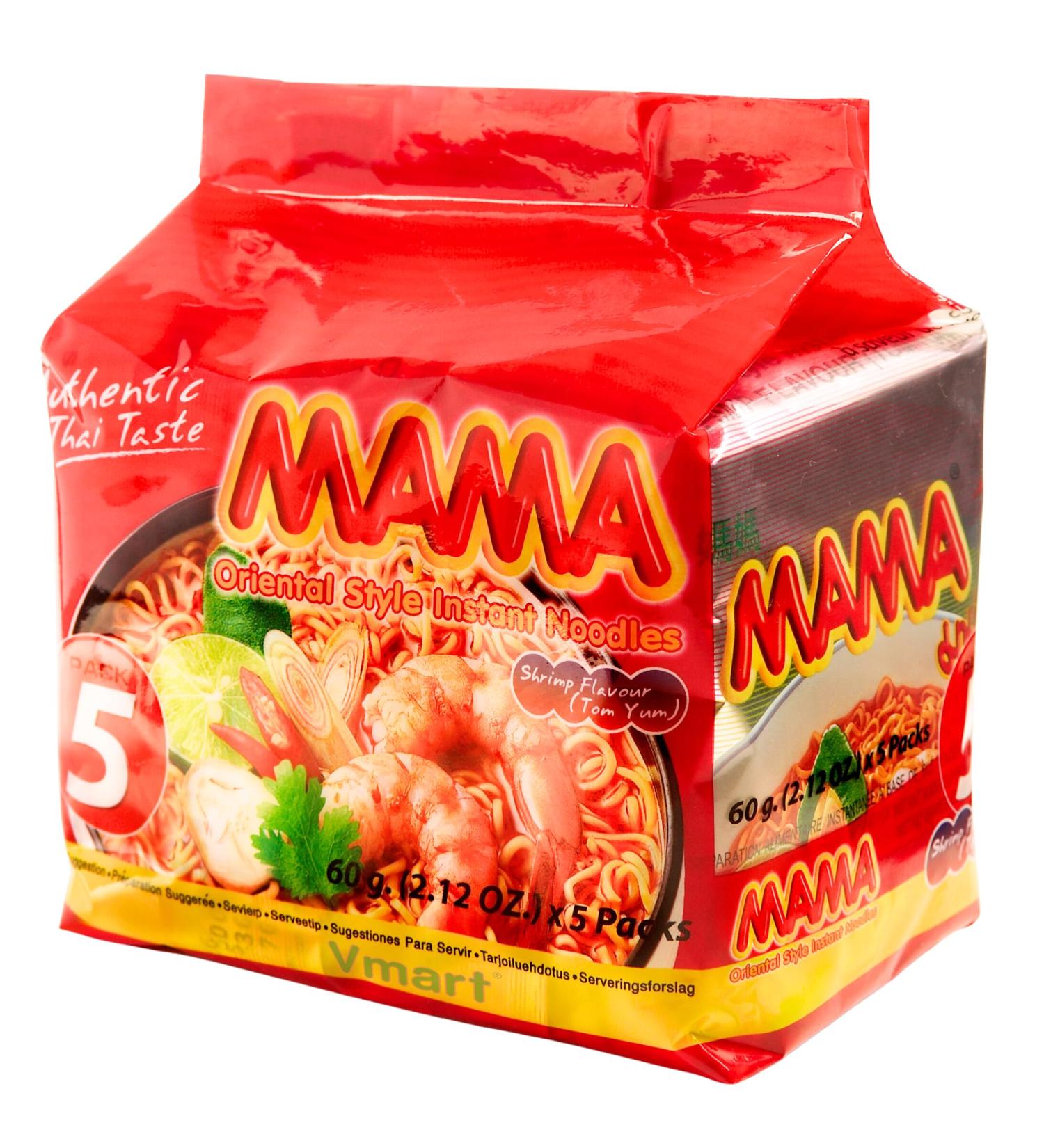 MAMA Tom Yum Shrimp Noodles Halal 60g Pack of 5 - Delicious Thai Flavors Hot & Spicy Noodles w/Shrimp Tom Yum Soup Base No Trans Fat w/Fewer Calories Than Deep Fried Noodles - Buy Online on GoSupps.com