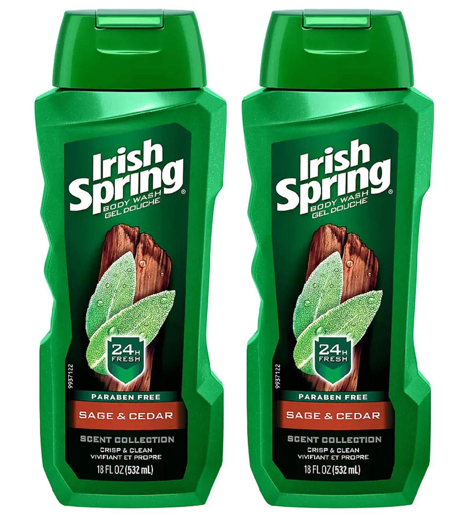Irish Spring Sage & Cedar Body Wash - Paraben Free - 2 Pack of 18 FL OZ Bottles - Buy Online on GoSupps.com