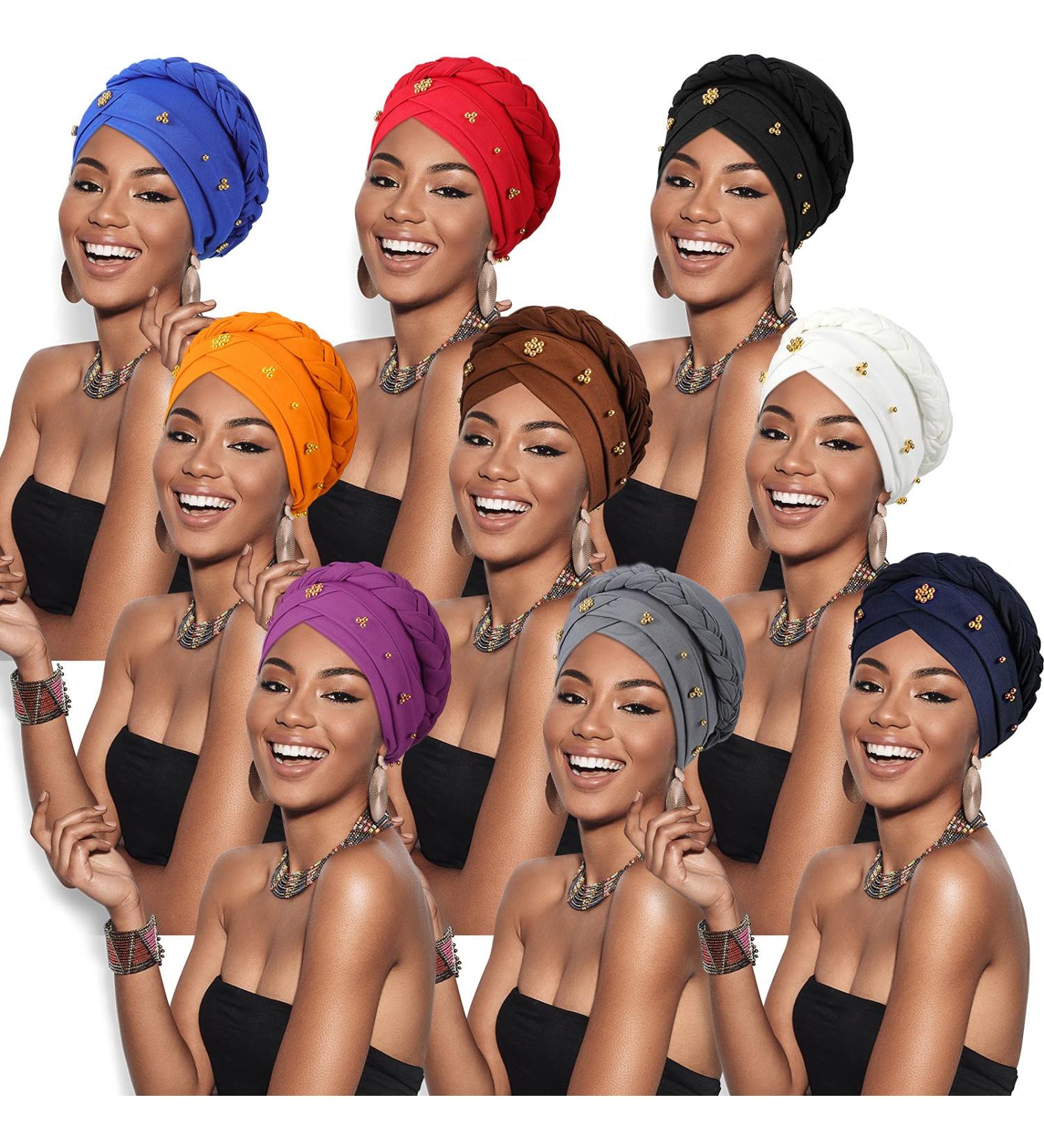 SATINIOR Women's 9-Piece Multicolor Braided Turban Cap Set - Pre-Tied Headscarf for Stylish Hair Coverage - One Size - Buy Online on GoSupps.com