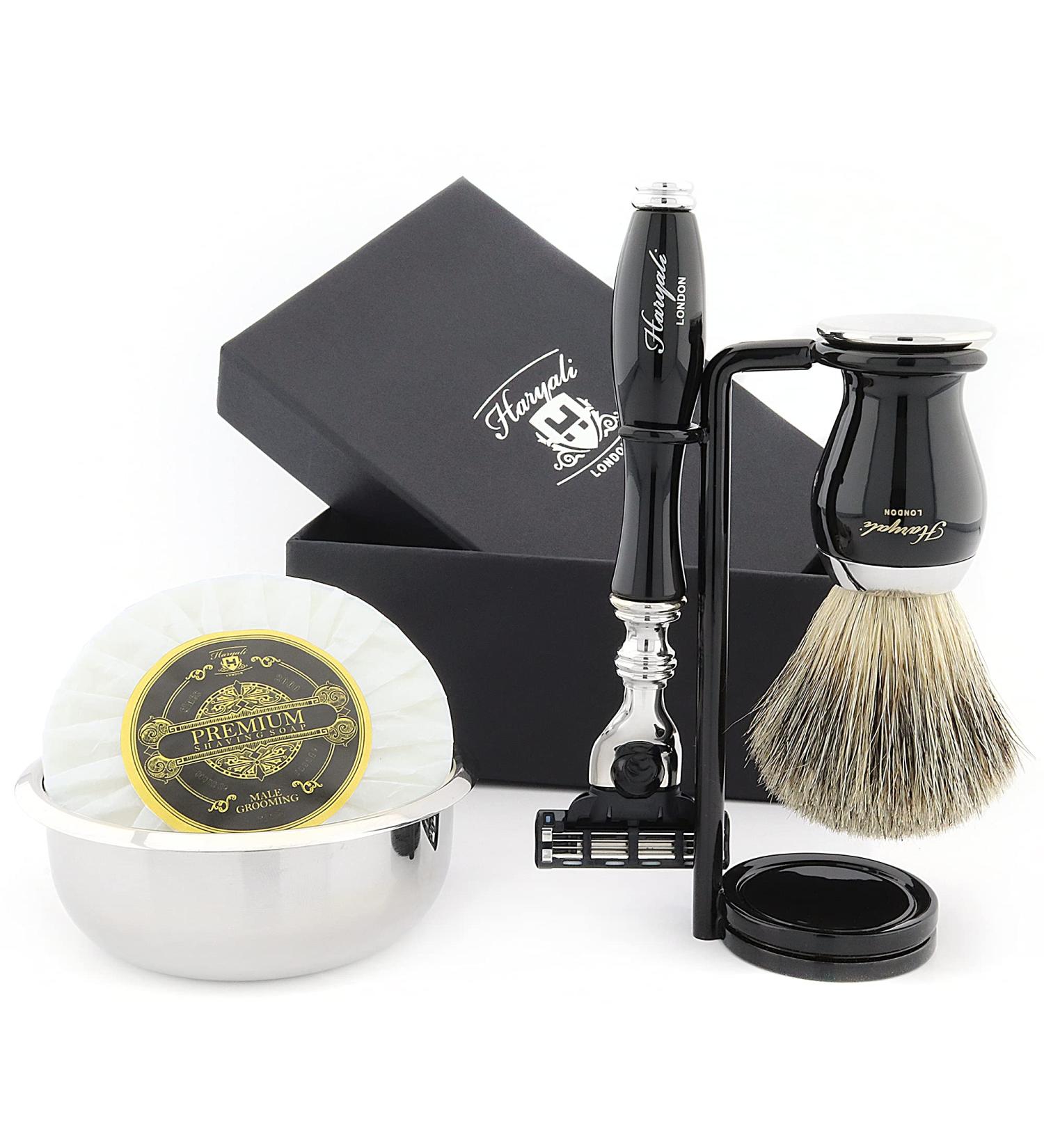 Premium Shaving Set for Men - Triangular Razor Badger Hair Brush Stainless Steel Bowl & Shaving Soap | International Shipping Available - Buy Online on GoSupps.com