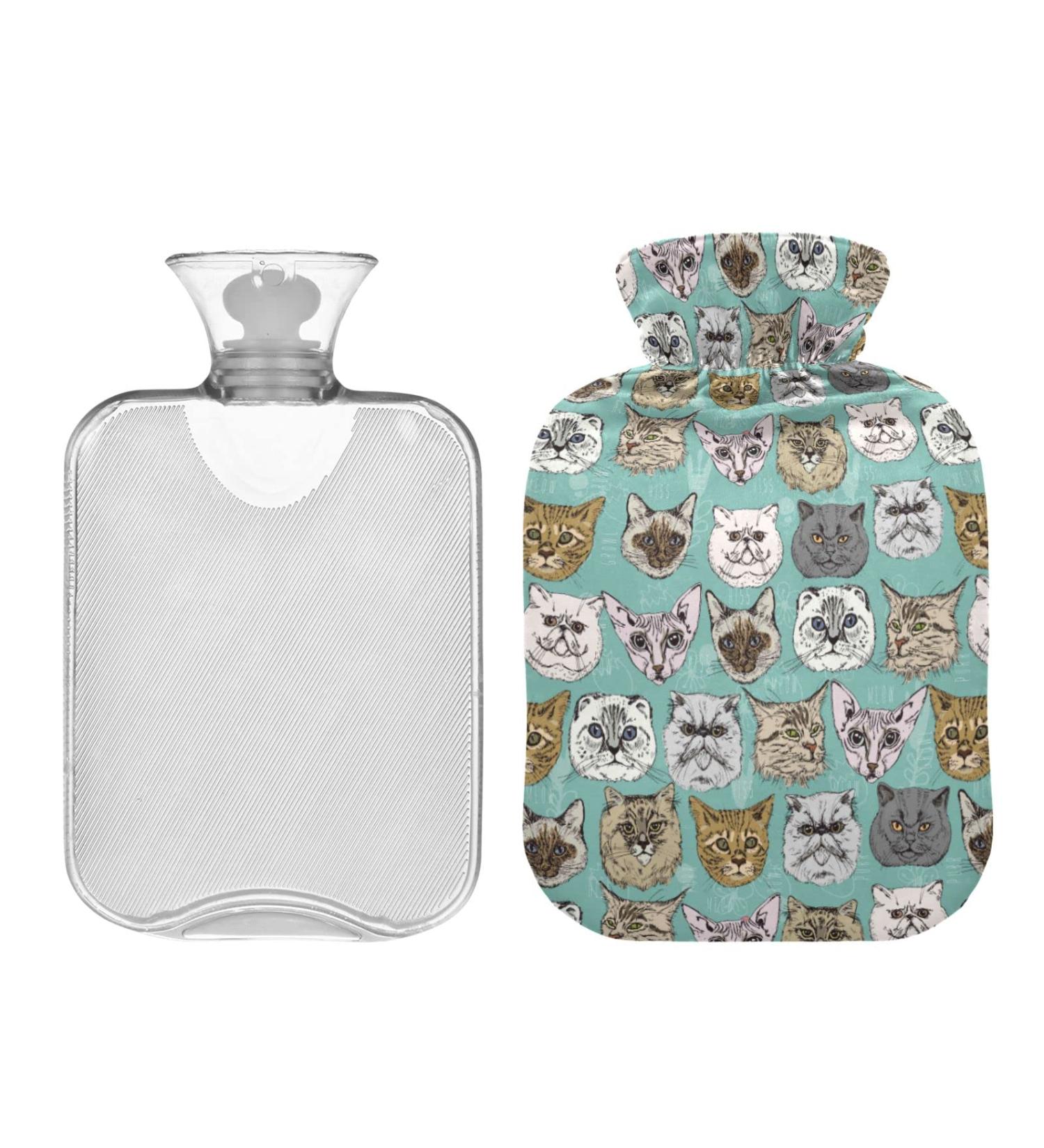 Hot Water Bottle 2L with Cat Pattern Cover | Pain Relief & Winter Warmth for Hands & Feet - Buy Online on GoSupps.com