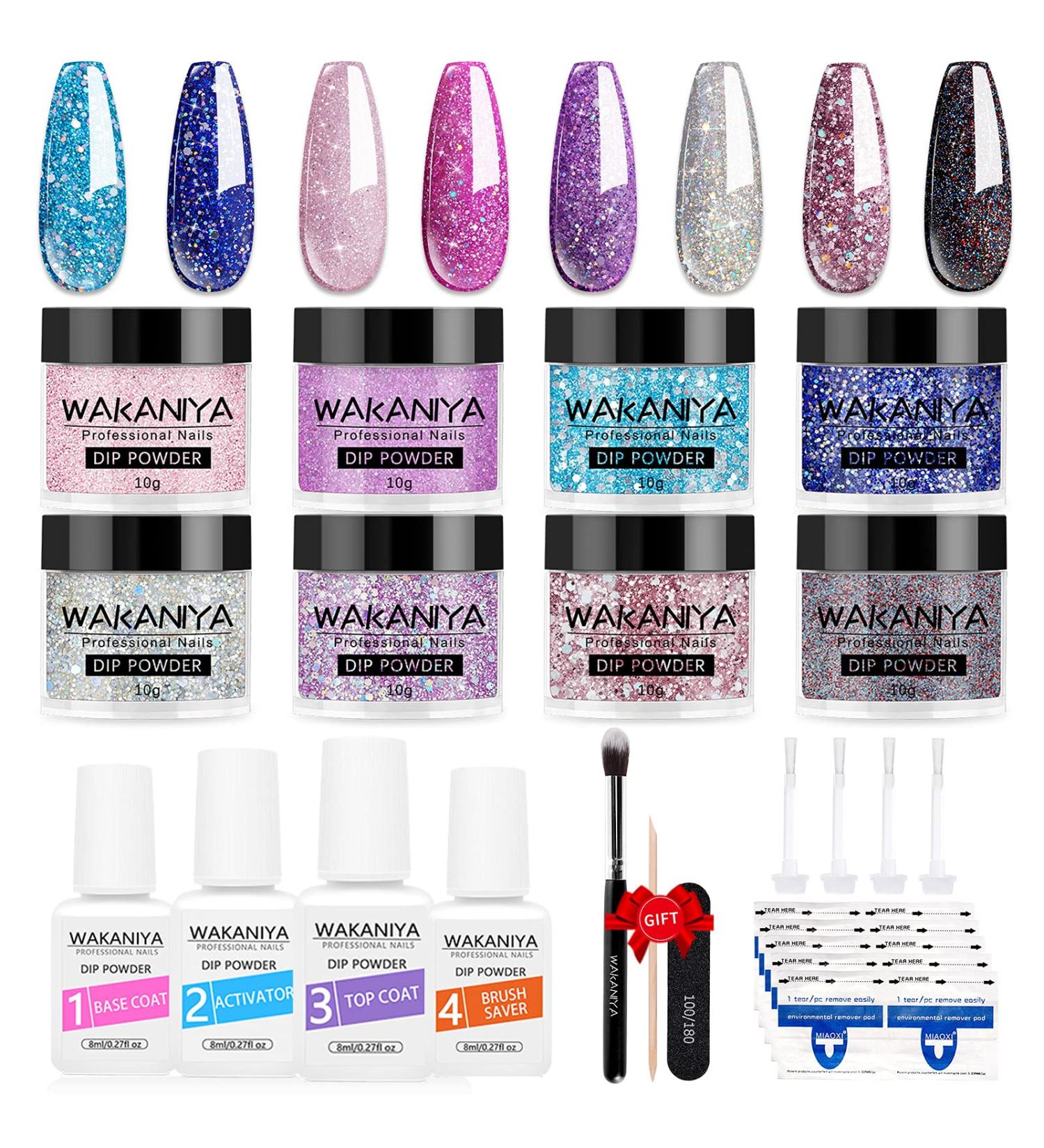 Dip Powder Nail Kit - 8 Glitter Colors Starter Set for French Nails Art Manicure - Buy Online on GoSupps.com