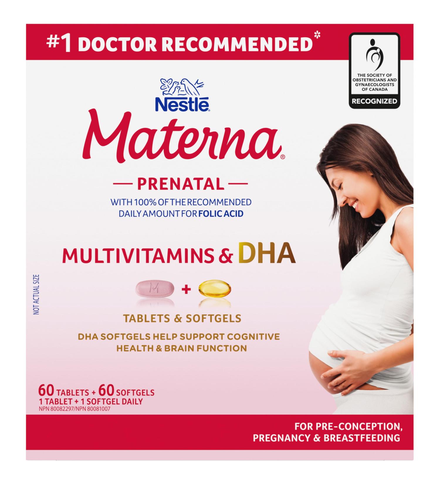 NESTL Materna Prenatal Multivitamin with DHA Supplement | Folic Acid | 60 tablets + 60 DHA soft gels - Buy Online on GoSupps.com