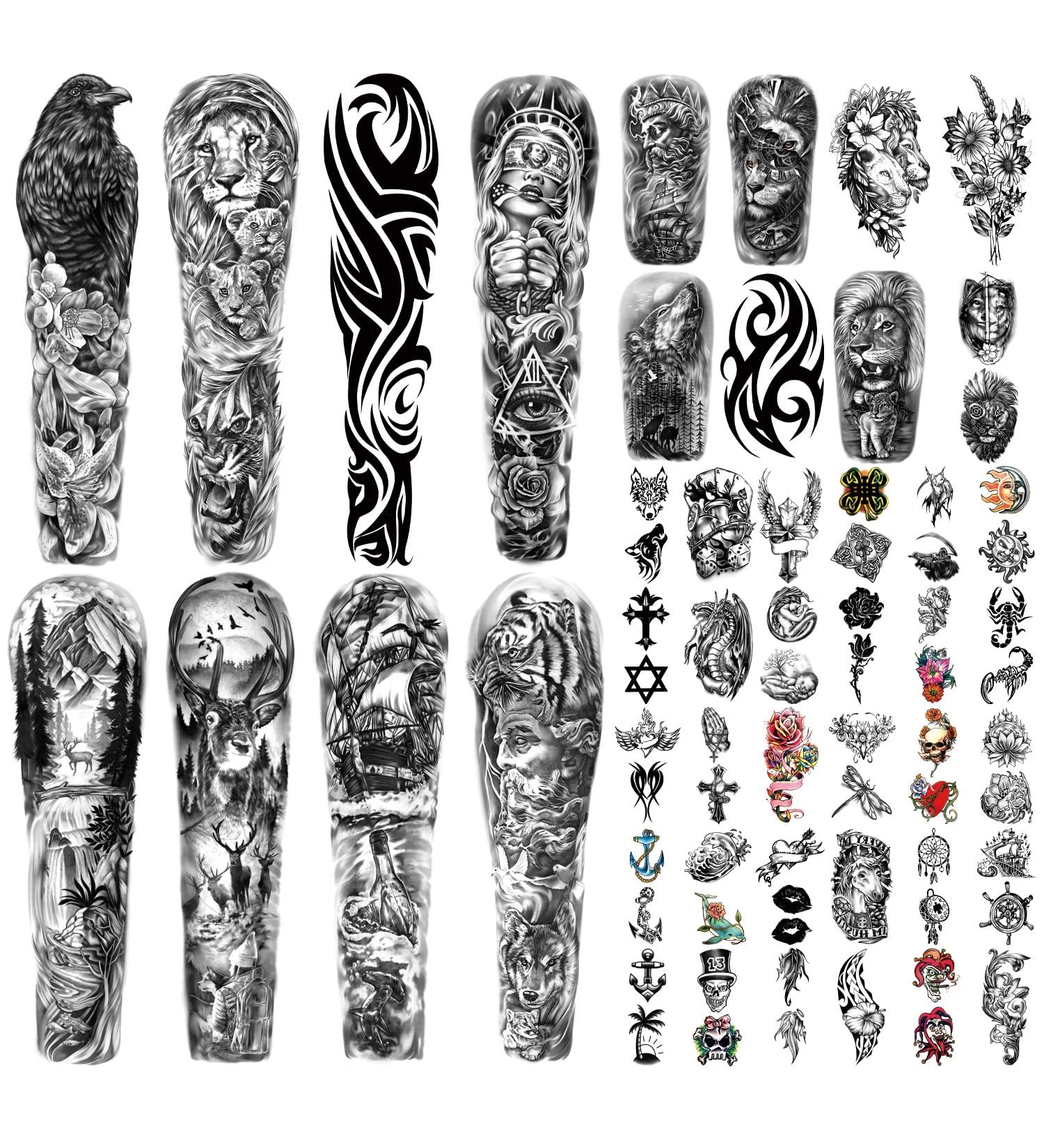 Metuu 46 Sheets Extra Large Full Arm Waterproof Realistic Temporary Tattoo For Men And Women(L22.8 xW7 ) Elk Deer Eagle Lion Wolf Tiger Sailboat Totem Scorpion Tattoo Stickers Suitable For Hand Arm Leg Face - Buy Online on GoSupps.com