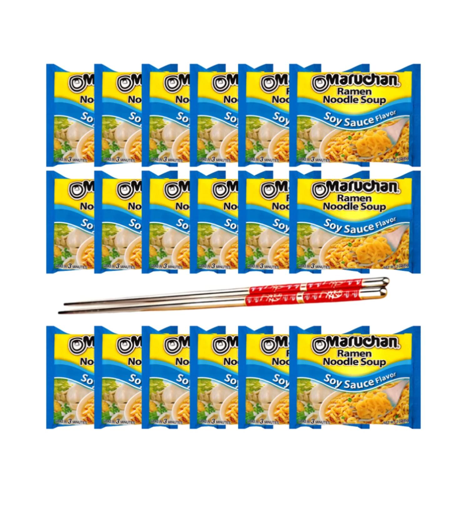 Ja Cor Instant Ramen Noodle Soup Soy Sauce Flavor Noodles 3 oz Bulk Pack Bundle with 1-Set of Reusable Stainless Steel Chopsticks (18 Individual Packs) - Buy Online on GoSupps.com
