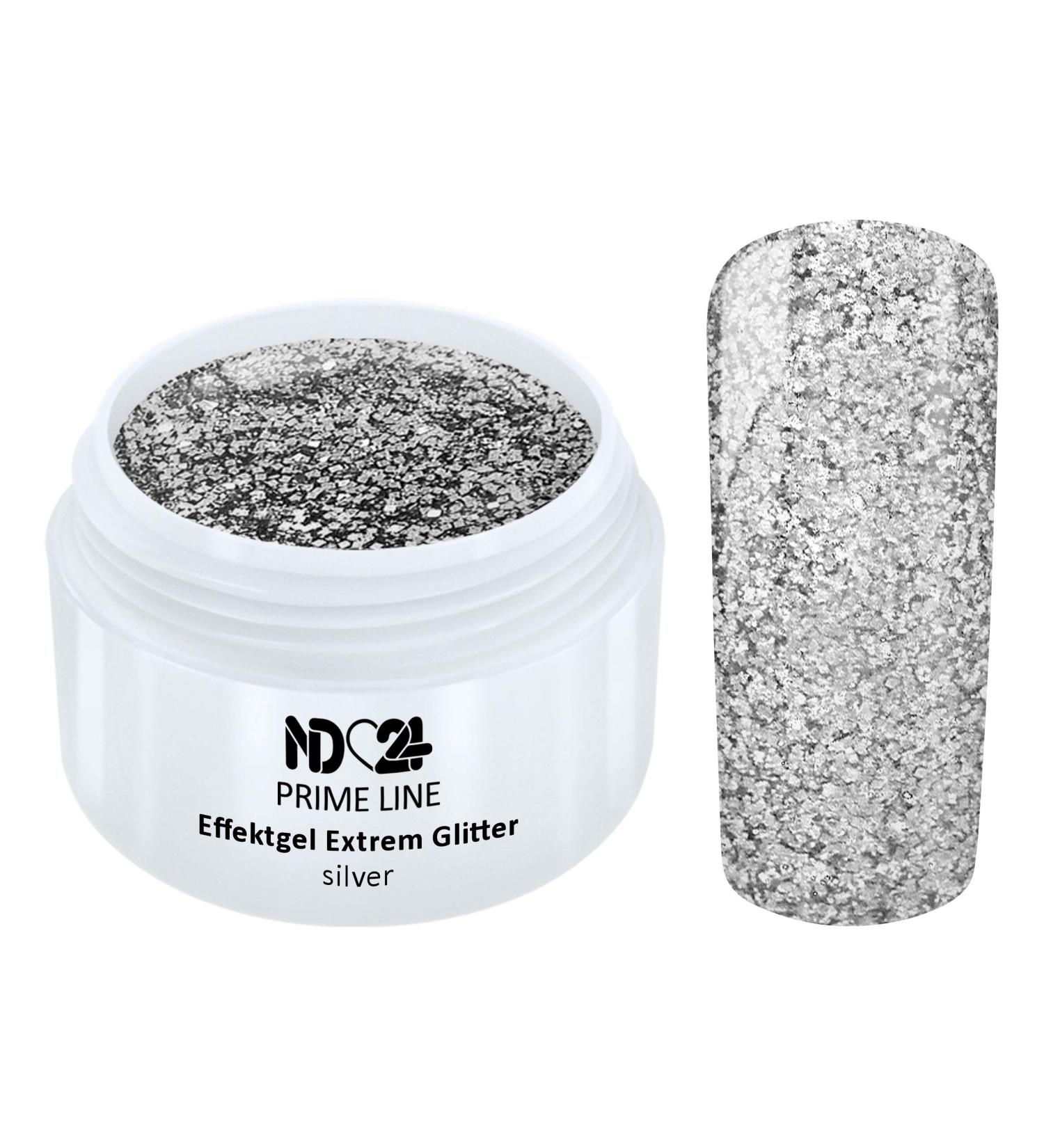 Prime Line - Uv Led Gel Extreme Glitter Effect Silver Glitter Silver - Made in Germany - 5ml