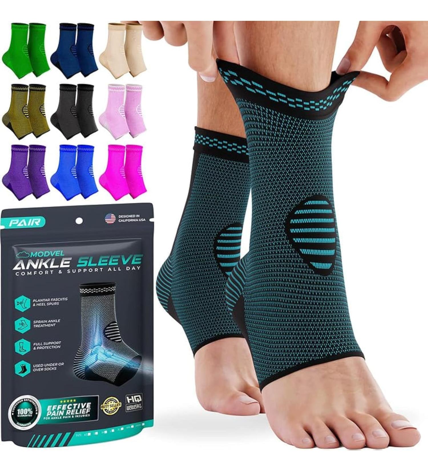 Modvel Foot & Ankle Brace Socks - Compression Sleeve for Sprained Ankle Support | Tendonitis Arthritis & Torn Ligaments - Unisex Sports Running | Turquoise Small - Buy Online on GoSupps.com
