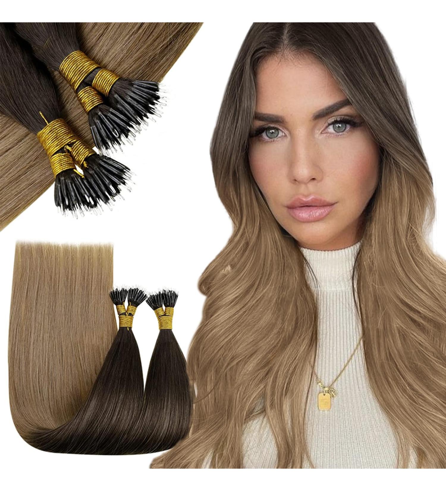 RUNATURE Brown Ombre Blonde Nano Beads Human Hair Extensions 20 Inch 50g - A-Nano-#2/6/18 - Buy Online on GoSupps.com