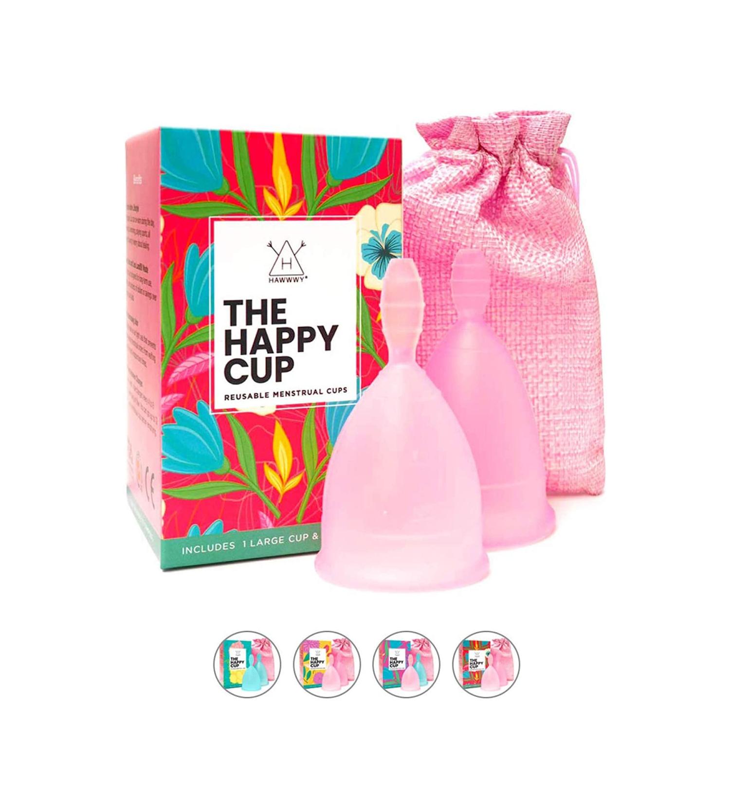 Hawwwy Premium Soft Menstrual Cup - 2 Pack Eco-Friendly Comfortable & Reusable - 12-Hour Endurance Active Design Smooth Grip - Small & Large (Pink) - Buy Online on GoSupps.com