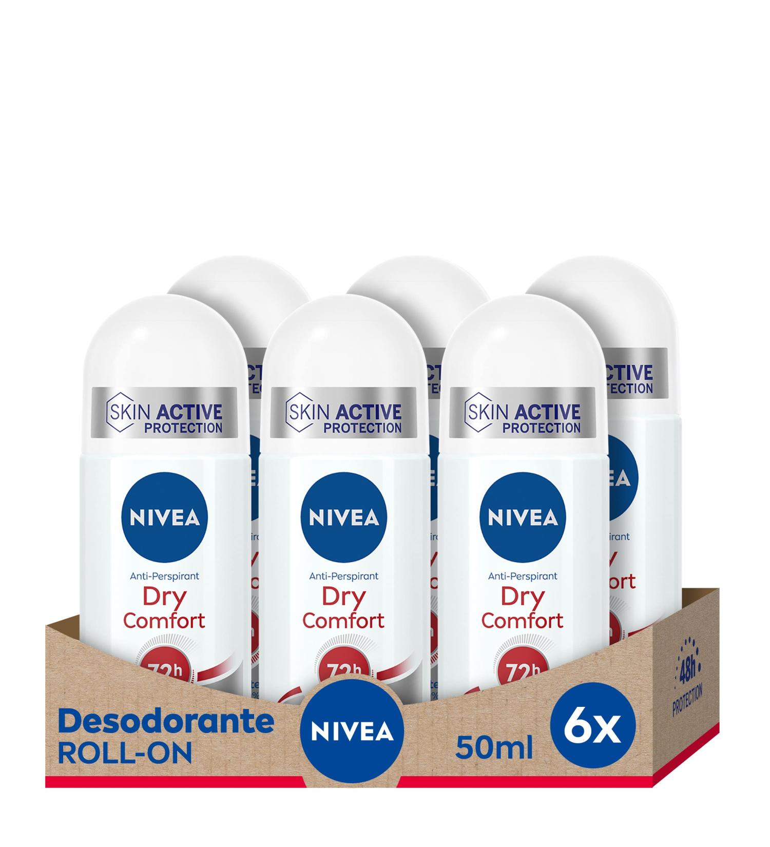 NIVEA Dry Comfort - Lot de 6 d odorants bille anti-transpirants - 50 ml - Protection 72h - Pour femme Roll On - 6 x 50 ml - Buy Online on GoSupps.com