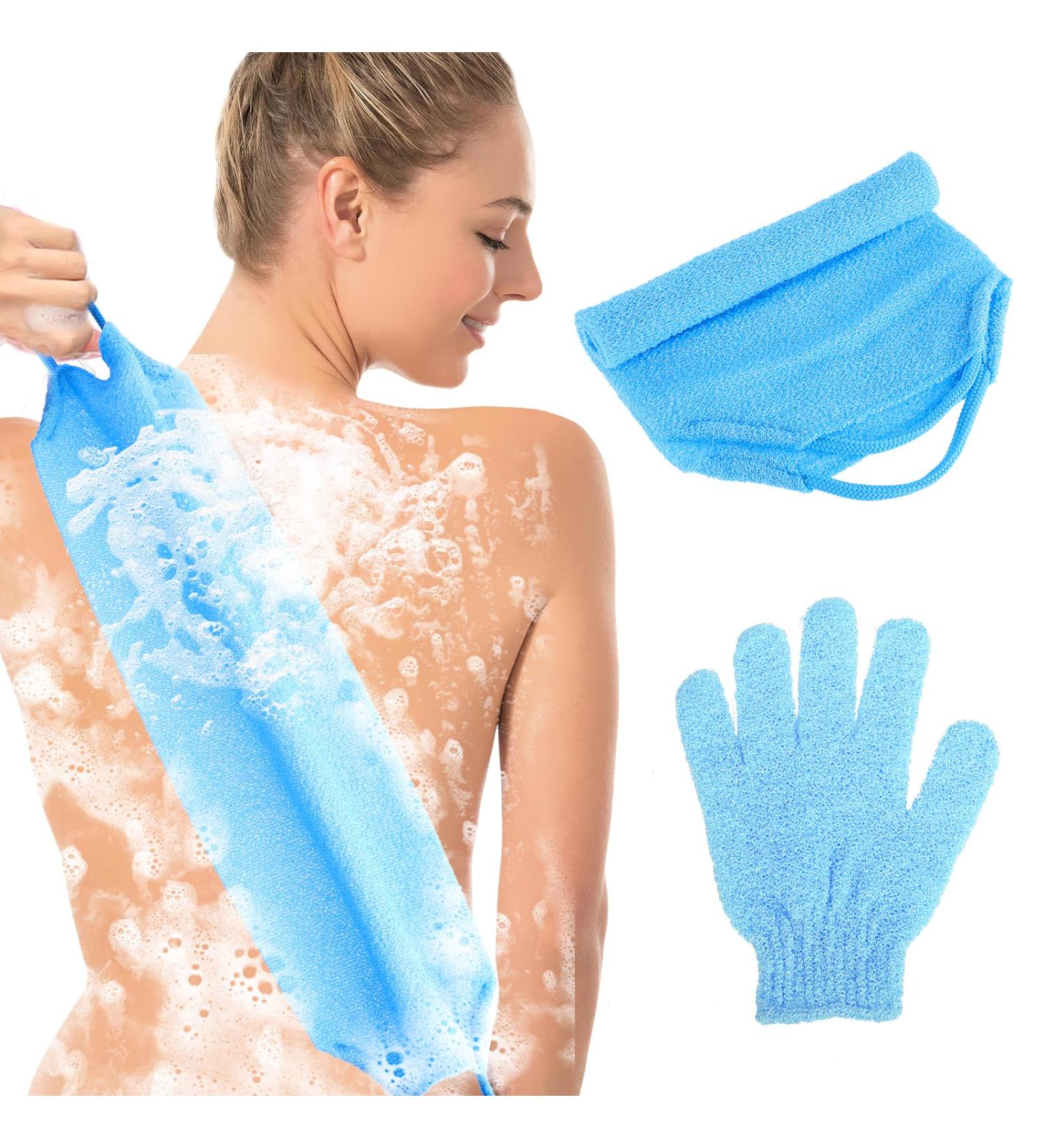 Buy Gjinxi Peeling Gloves & Back Scrubber - 2 Piece Washcloth Set for Exfoliation & Bathing Accessories (Blue) - International Shipping Available - Buy Online on GoSupps.com