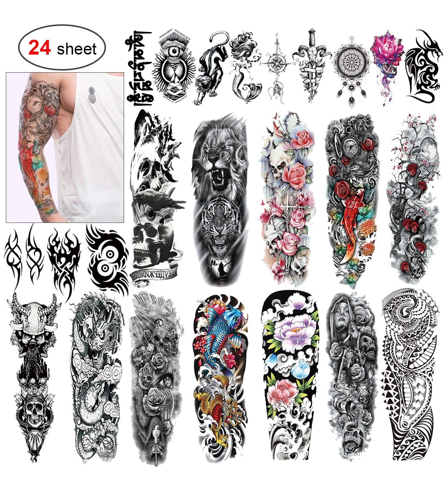 Konsait 24 Sheets Large Temporary Tattoos - Full Arm & Half Arm Sleeves, Fake Body Art for Men and Women - Buy Online on GoSupps.com